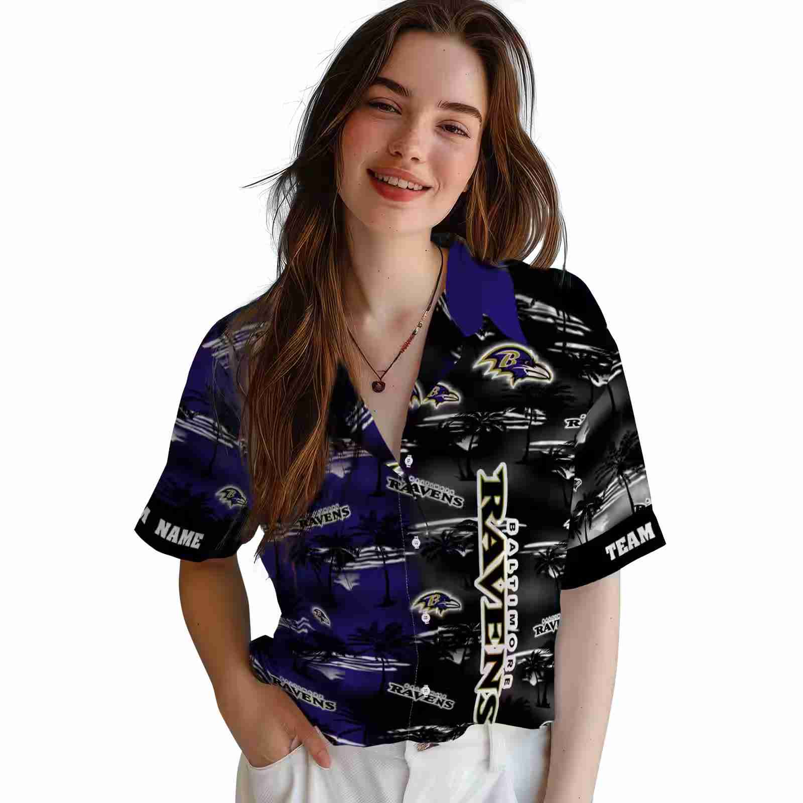 customized baltimore ravens palm silhouettes purple hawaiian shirt latest model