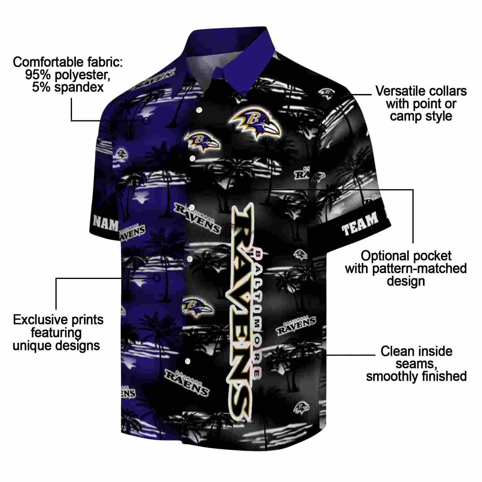 customized baltimore ravens palm silhouettes purple hawaiian shirt new arrival