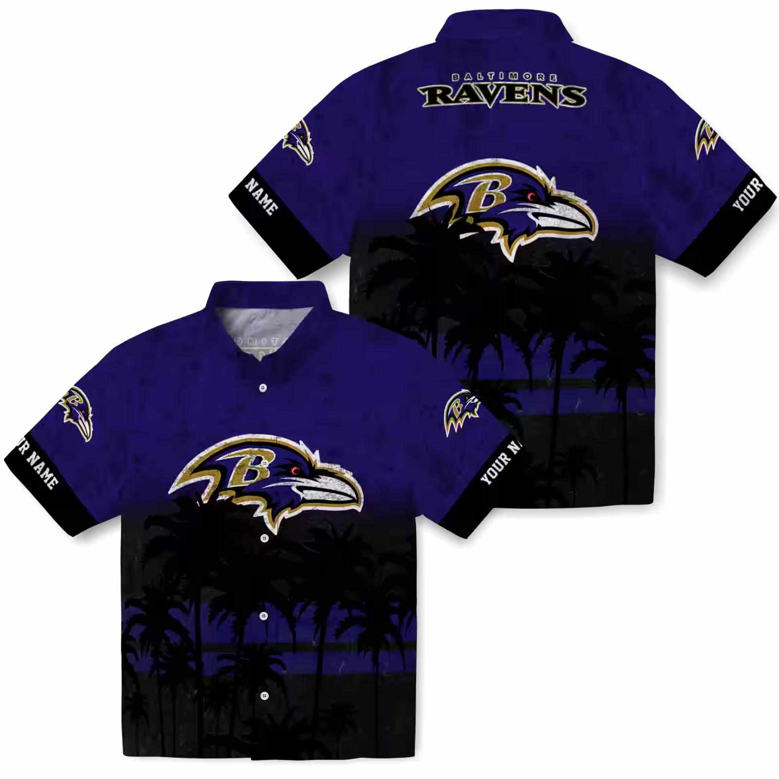 customized baltimore ravens sunset pattern purple black hawaiian shirt high quality