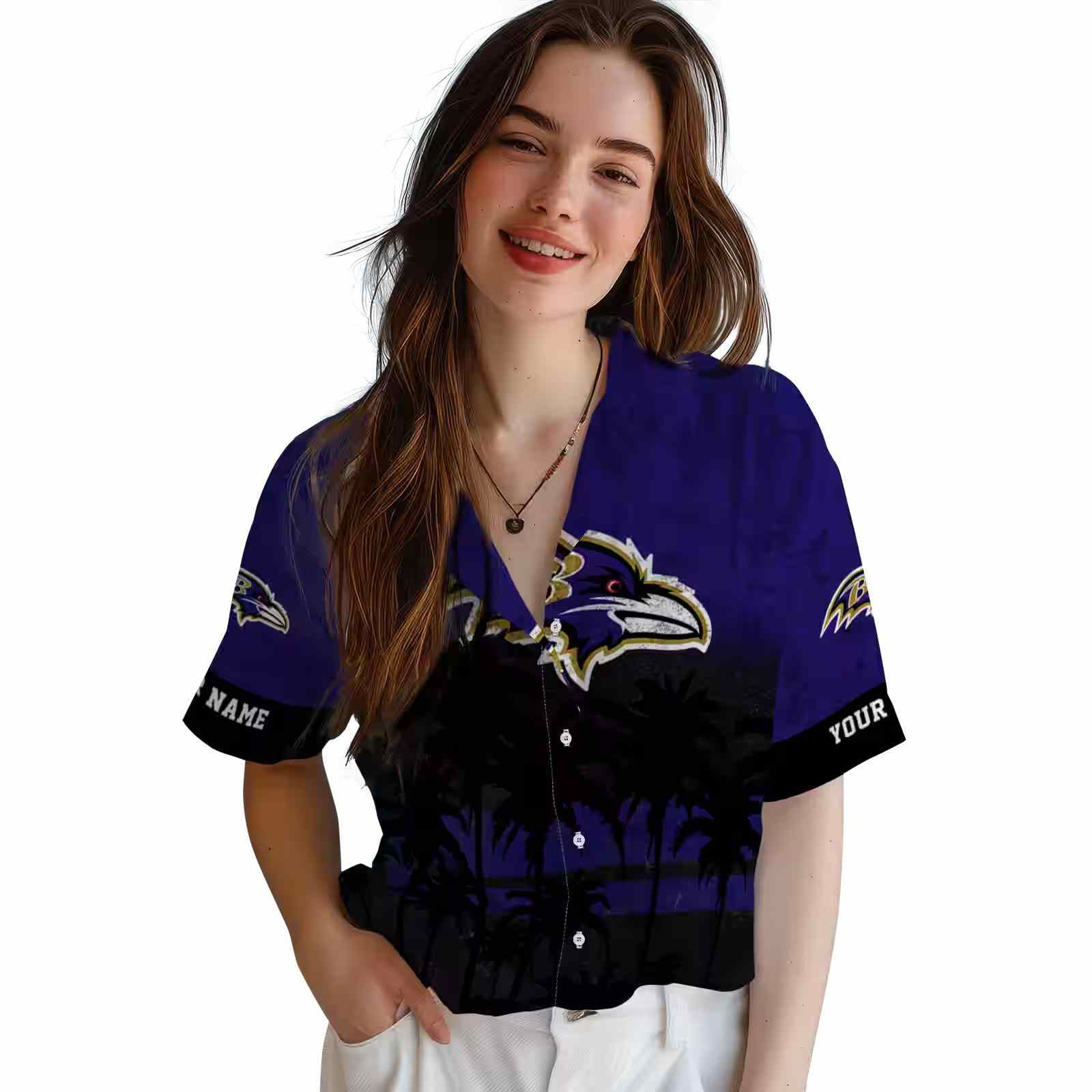 customized baltimore ravens sunset pattern purple black hawaiian shirt latest model