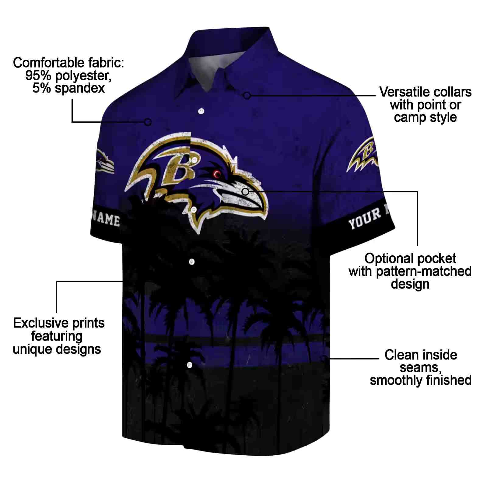 customized baltimore ravens sunset pattern purple black hawaiian shirt new arrival