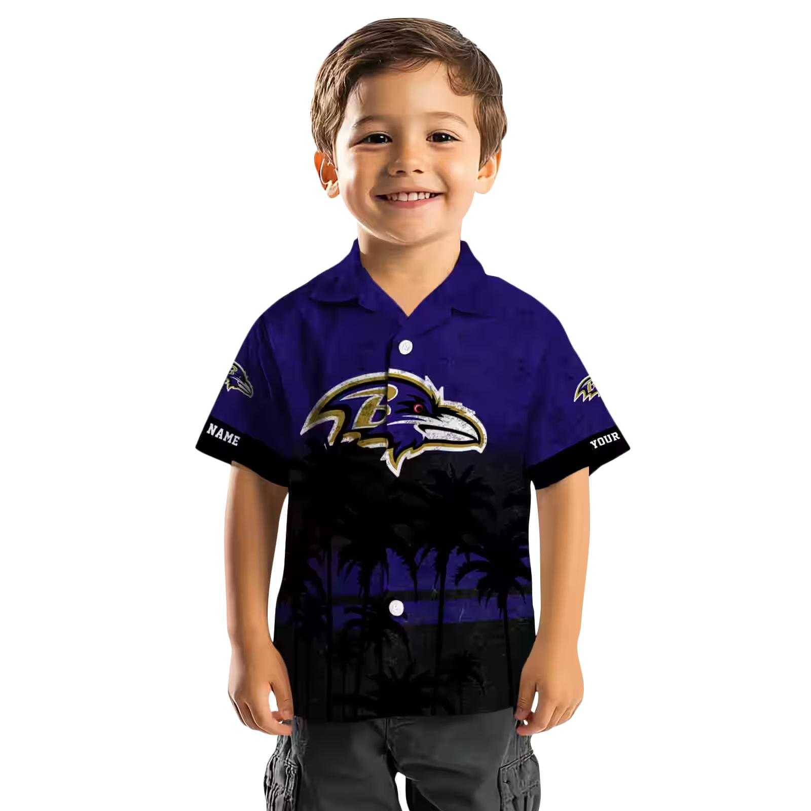 customized baltimore ravens sunset pattern purple black hawaiian shirt top rated