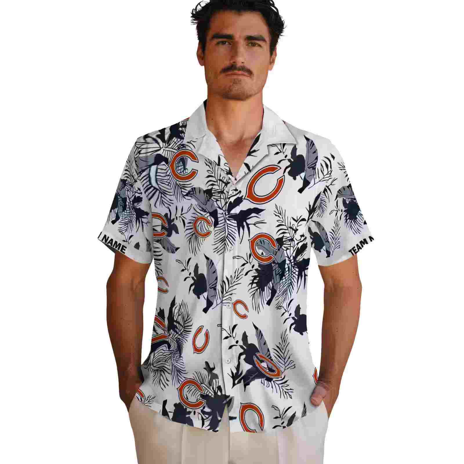 customized chicago bears botanical theme blue white hawaiian shirt fashion forward