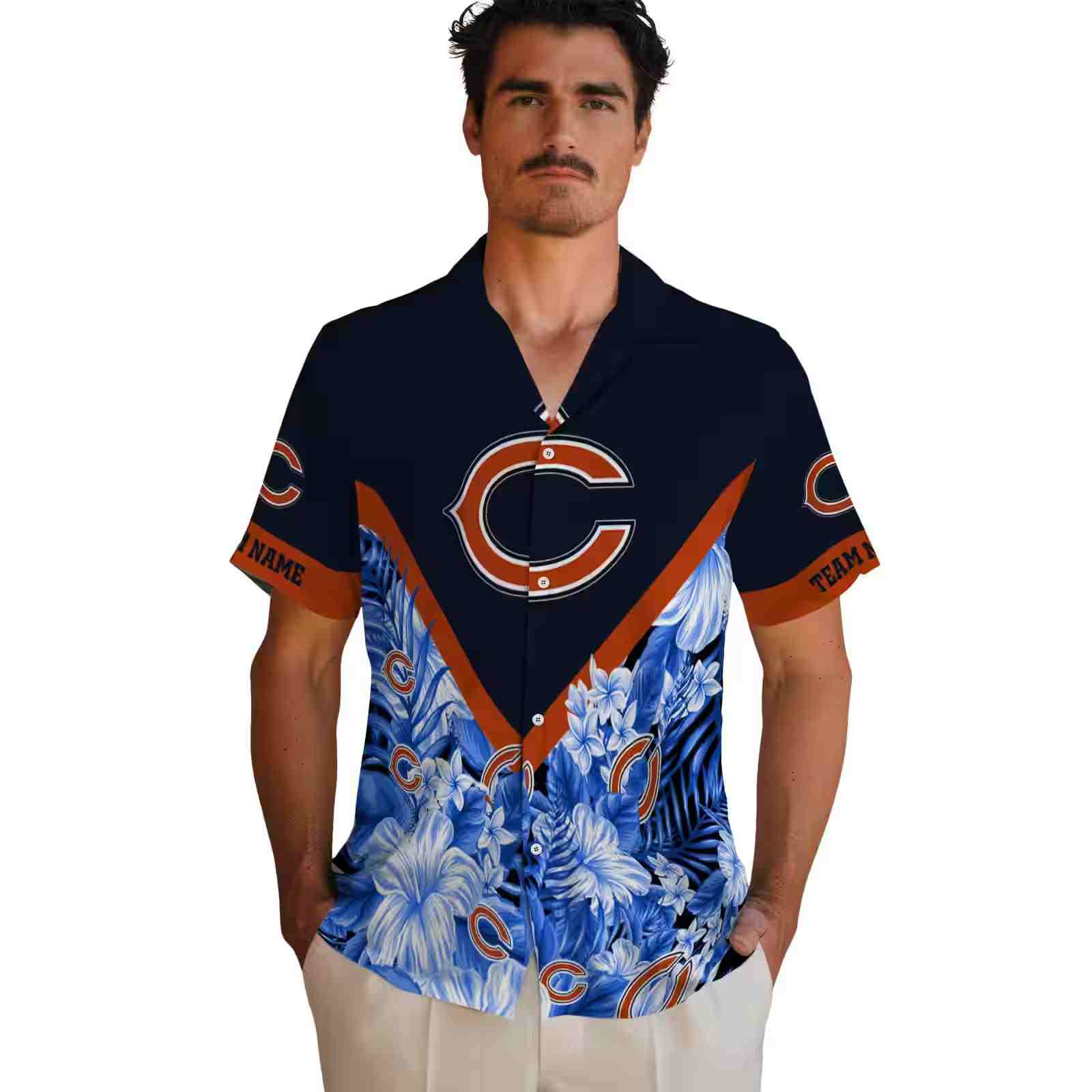 customized chicago bears floral chevron blue hawaiian shirt fashion forward