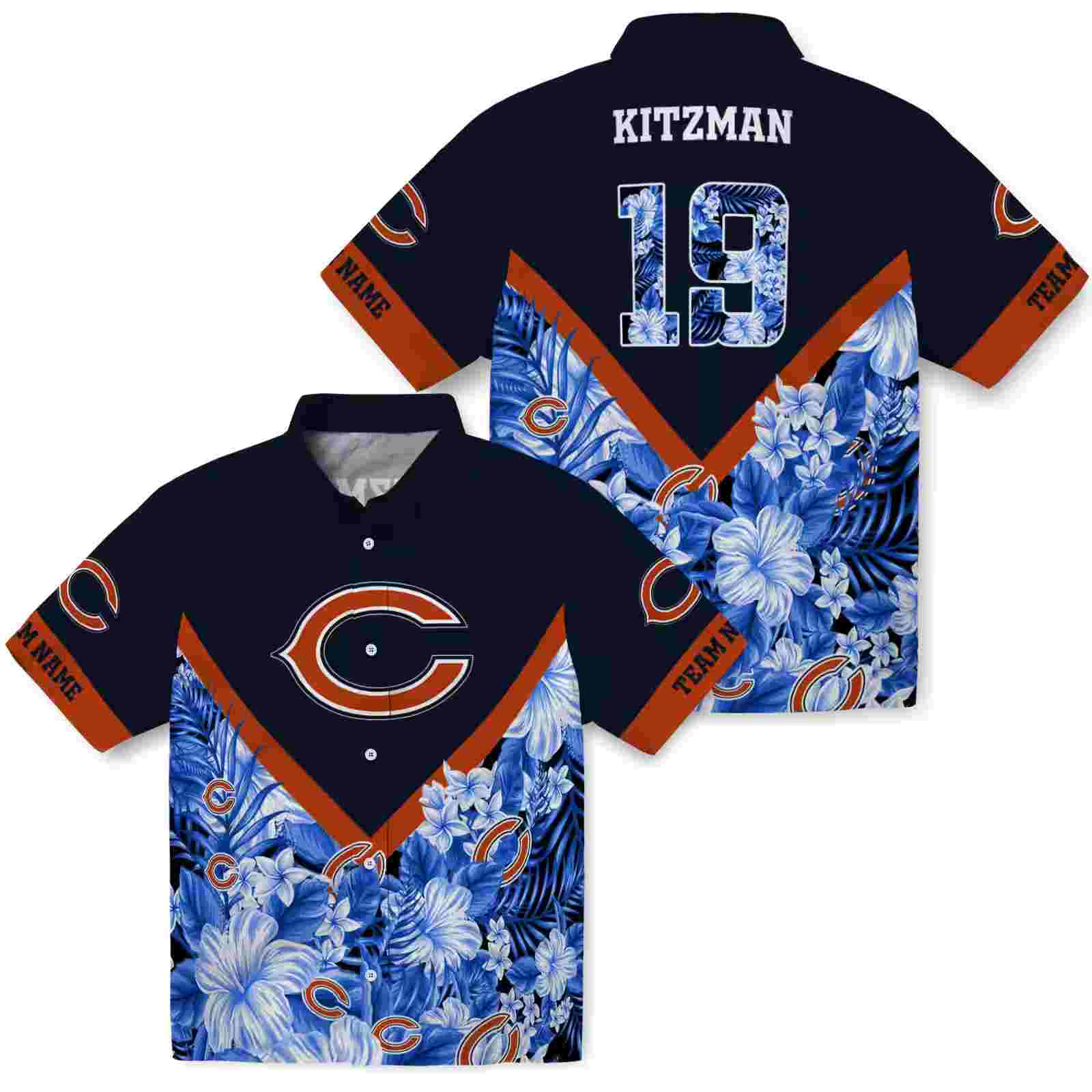 customized chicago bears floral chevron blue hawaiian shirt high quality