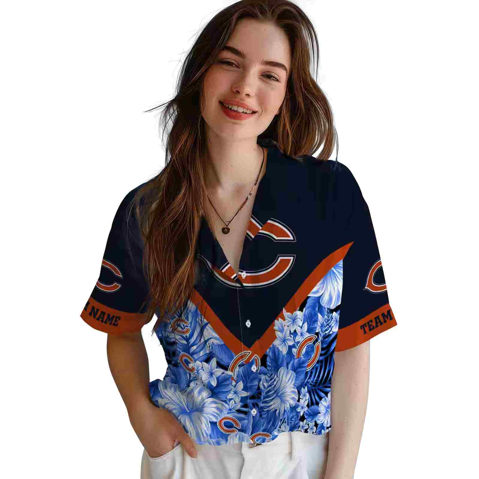 customized chicago bears floral chevron blue hawaiian shirt latest model