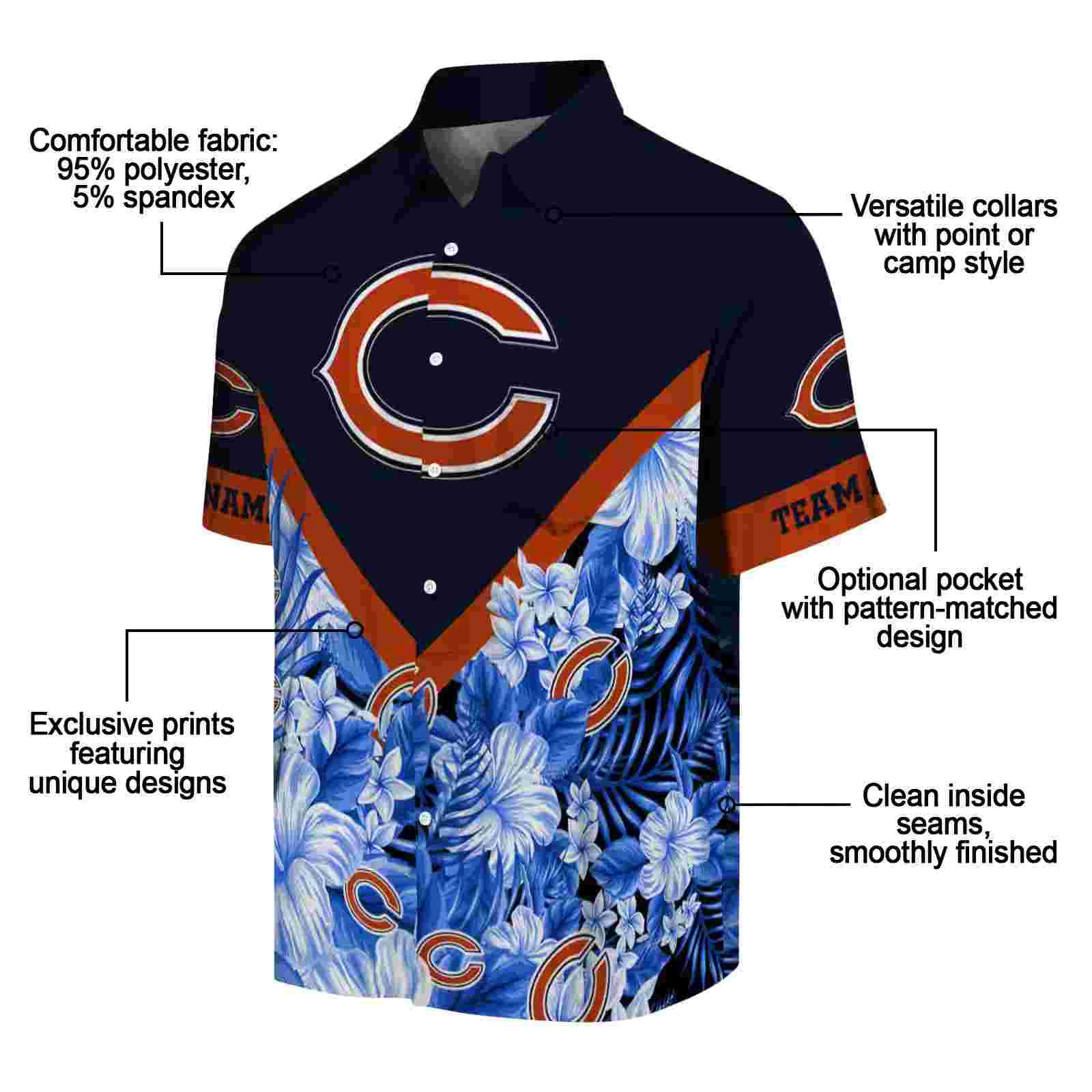 customized chicago bears floral chevron blue hawaiian shirt new arrival