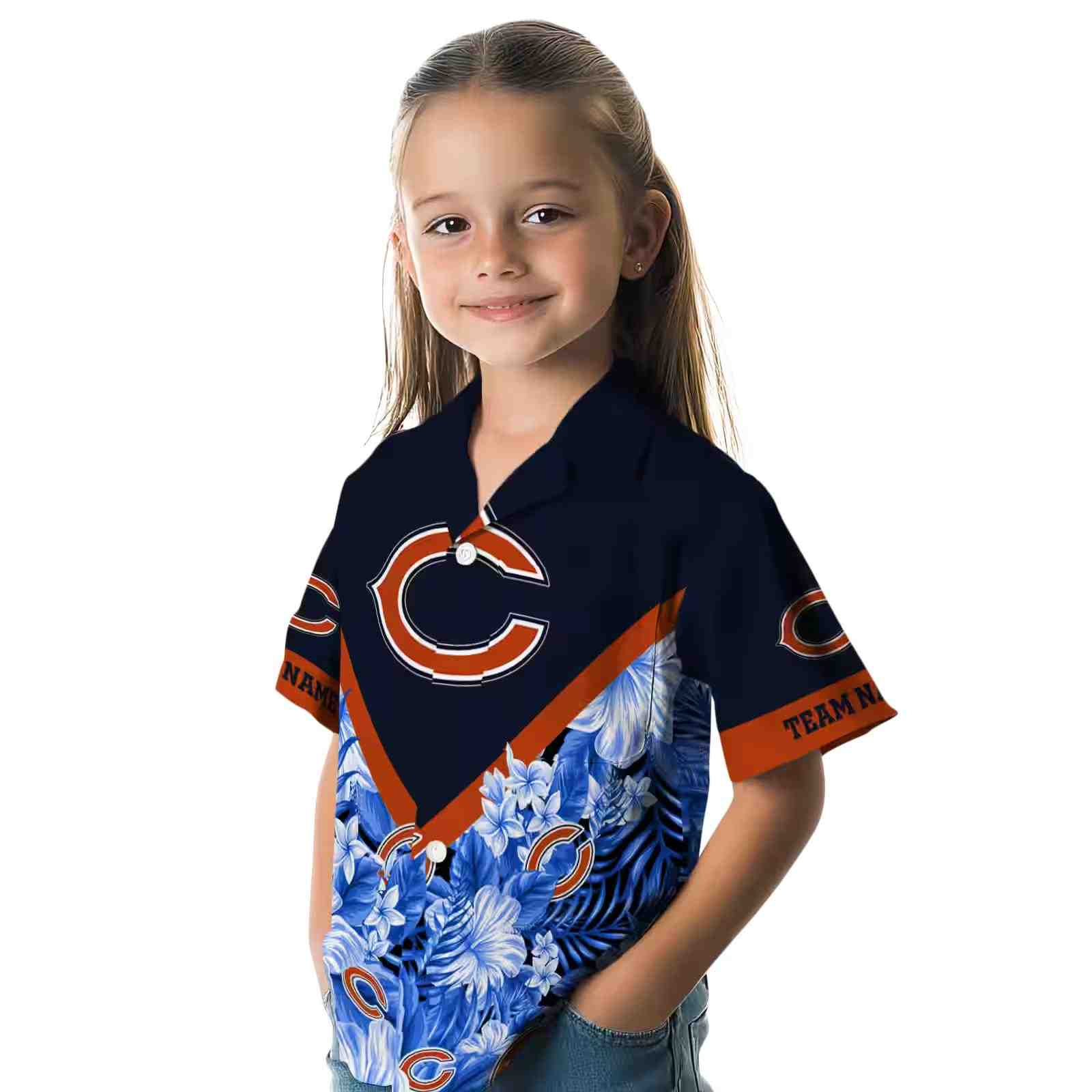 customized chicago bears floral chevron blue hawaiian shirt premium grade