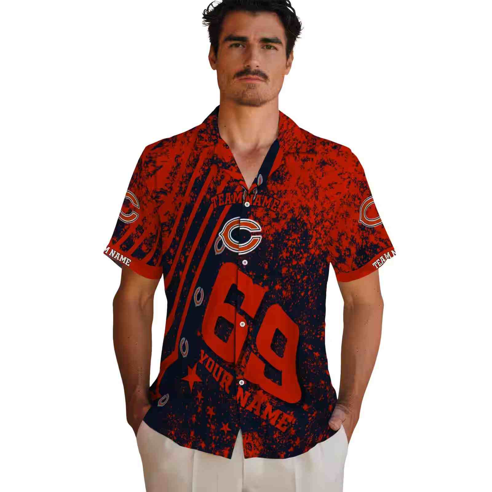 customized chicago bears star stripes blue hawaiian shirt fashion forward