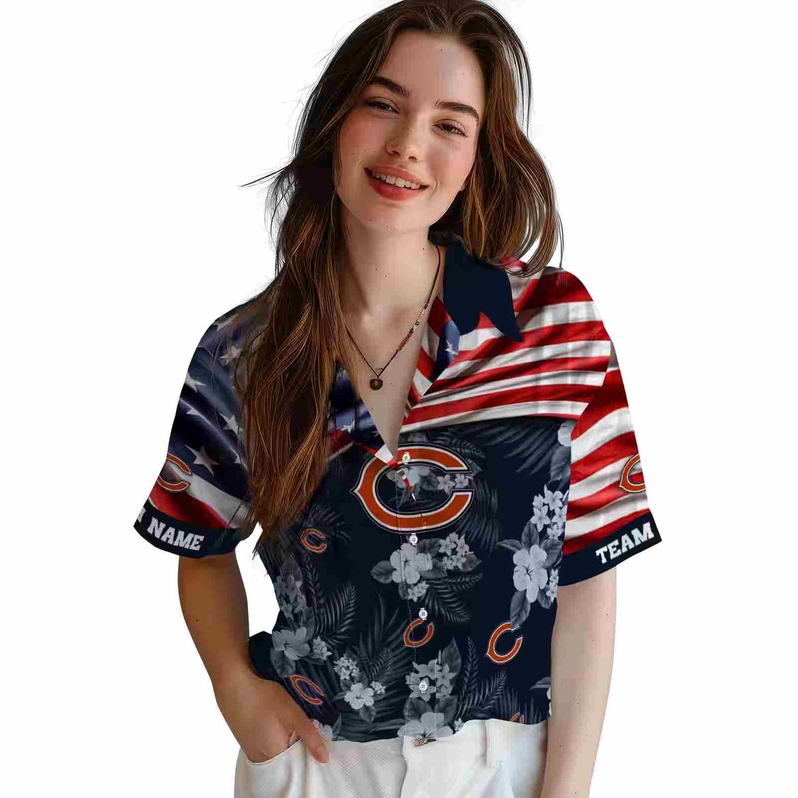 customized chicago bears us flag hibiscus blue hawaiian shirt latest model