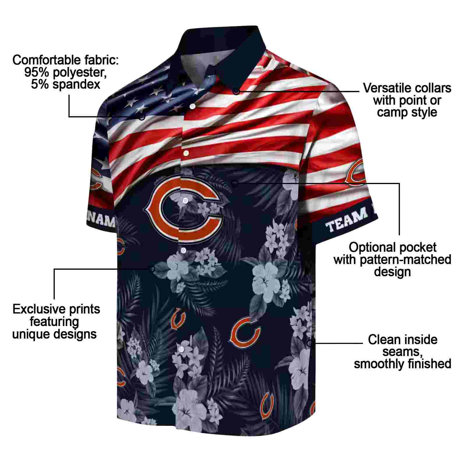 customized chicago bears us flag hibiscus blue hawaiian shirt new arrival