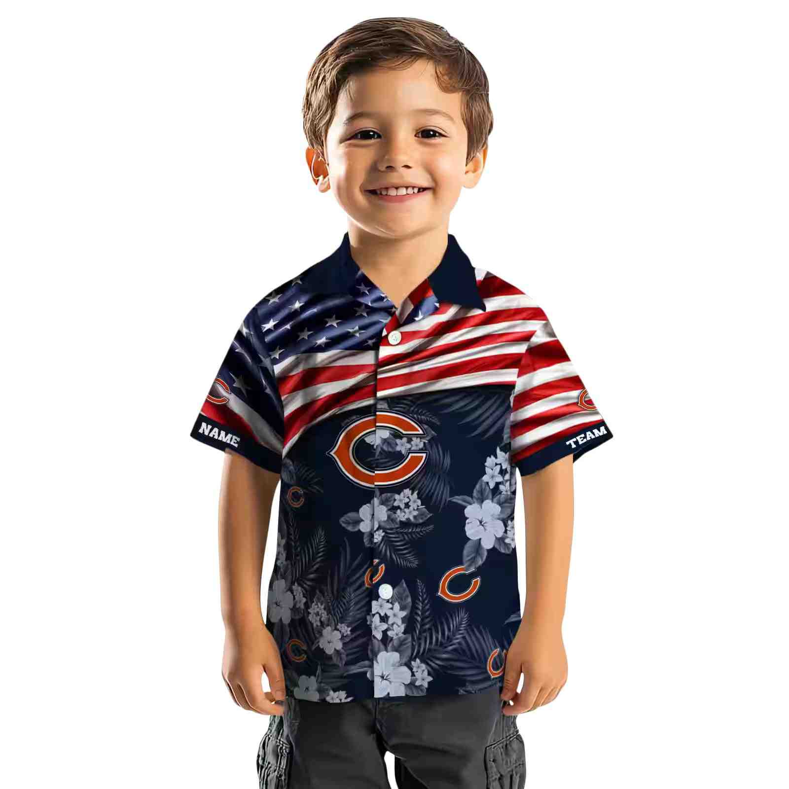 customized chicago bears us flag hibiscus blue hawaiian shirt top rated