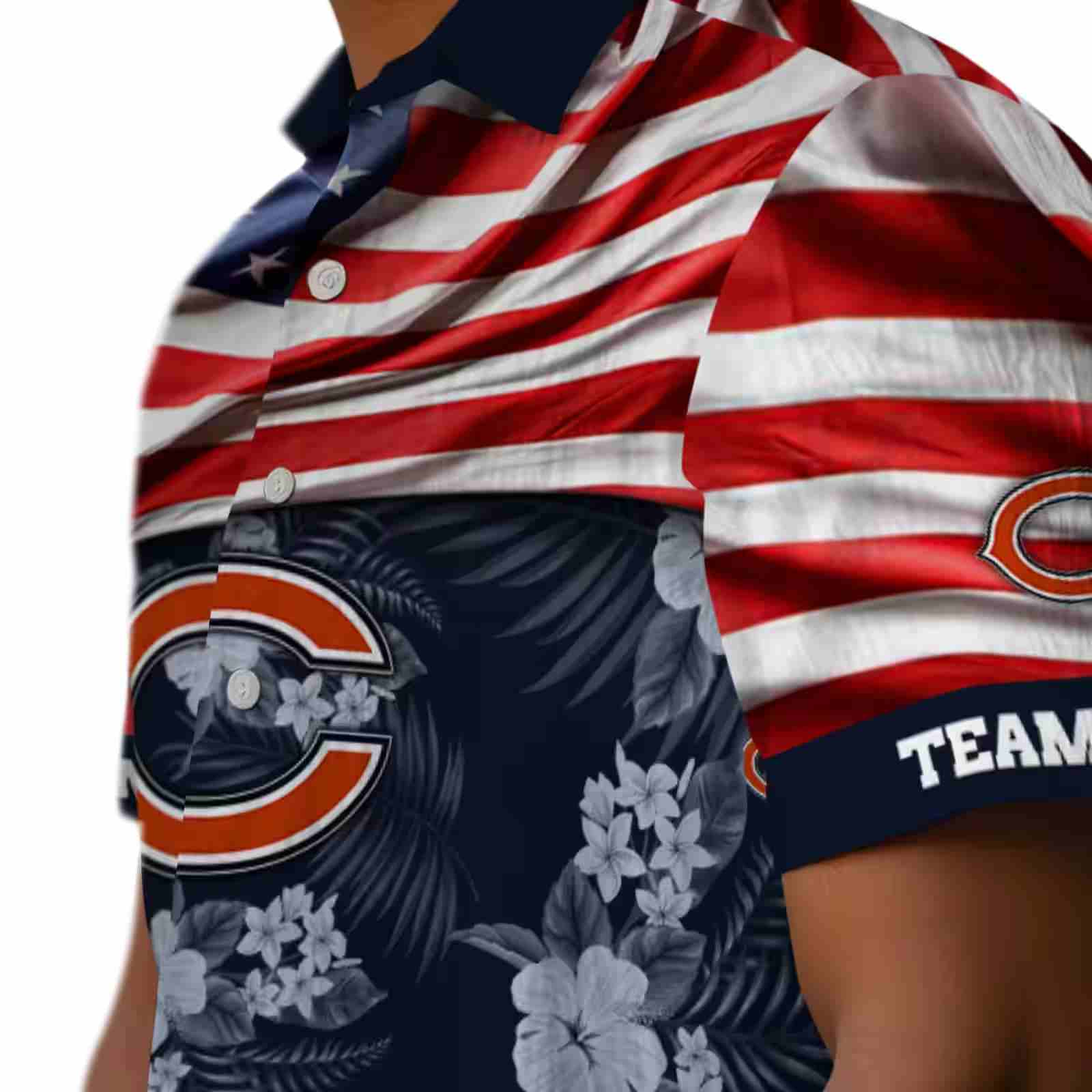 customized chicago bears us flag hibiscus blue hawaiian shirt trendy