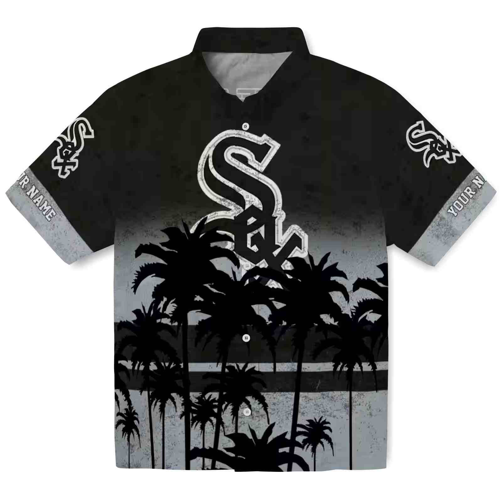 Customized Chicago White Sox Sunset Pattern Black Hawaiian Shirt