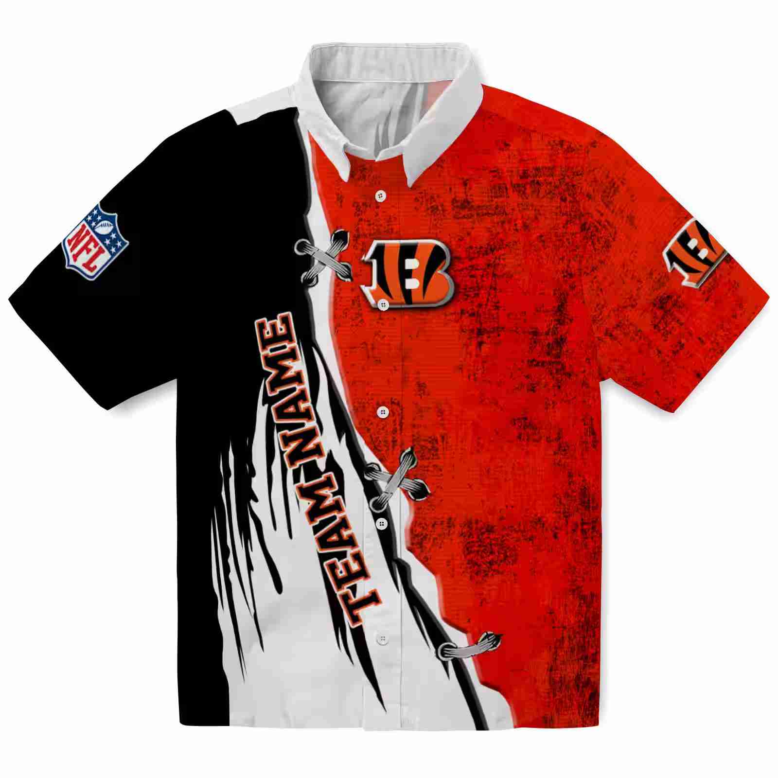 Customized Cincinnati Bengals Edgy Streaks Orange White Hawaiian Shirt