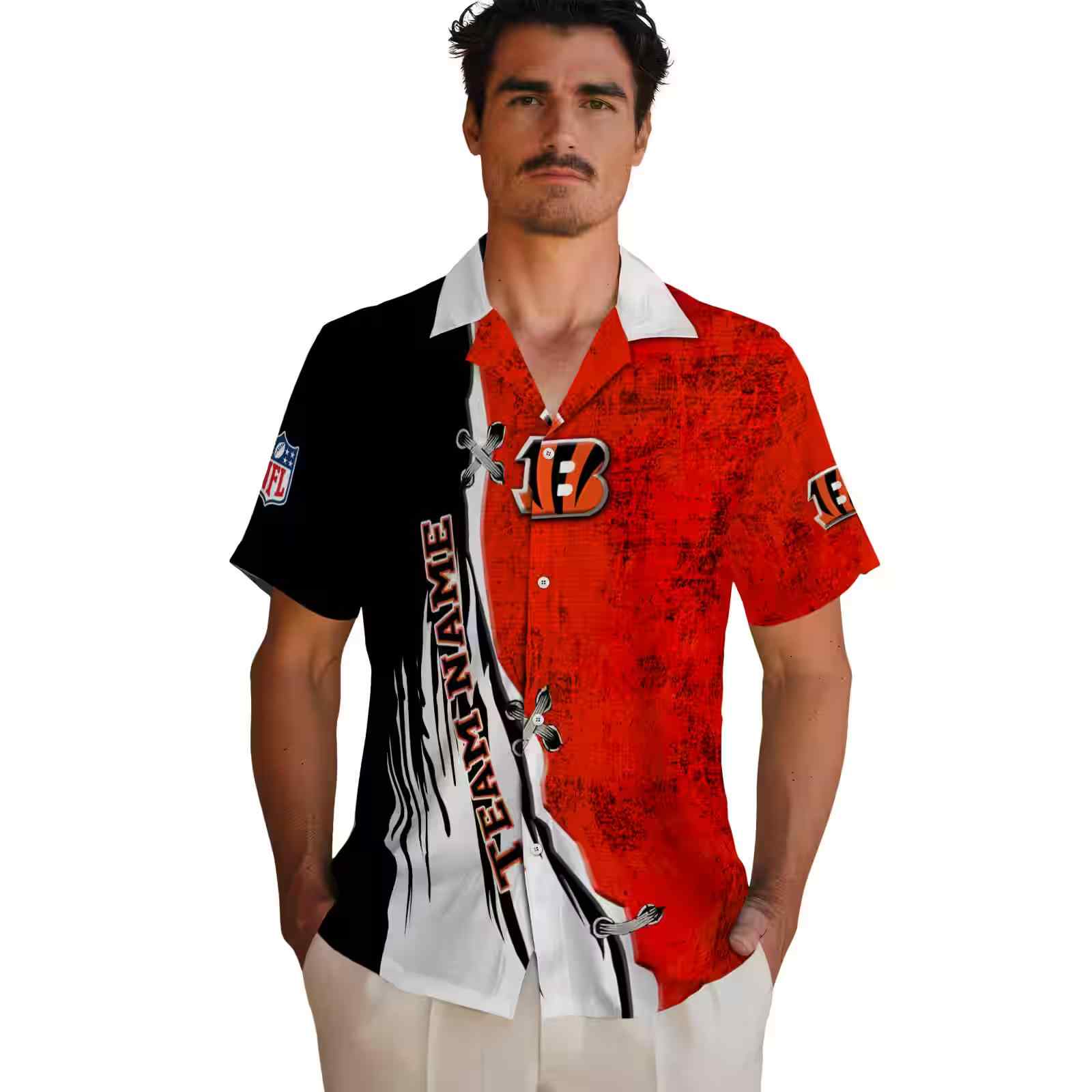 customized cincinnati bengals edgy streaks orange white hawaiian shirt fashion forward