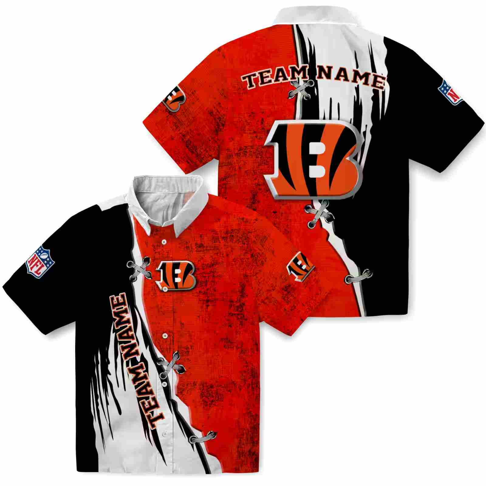 customized cincinnati bengals edgy streaks orange white hawaiian shirt high quality