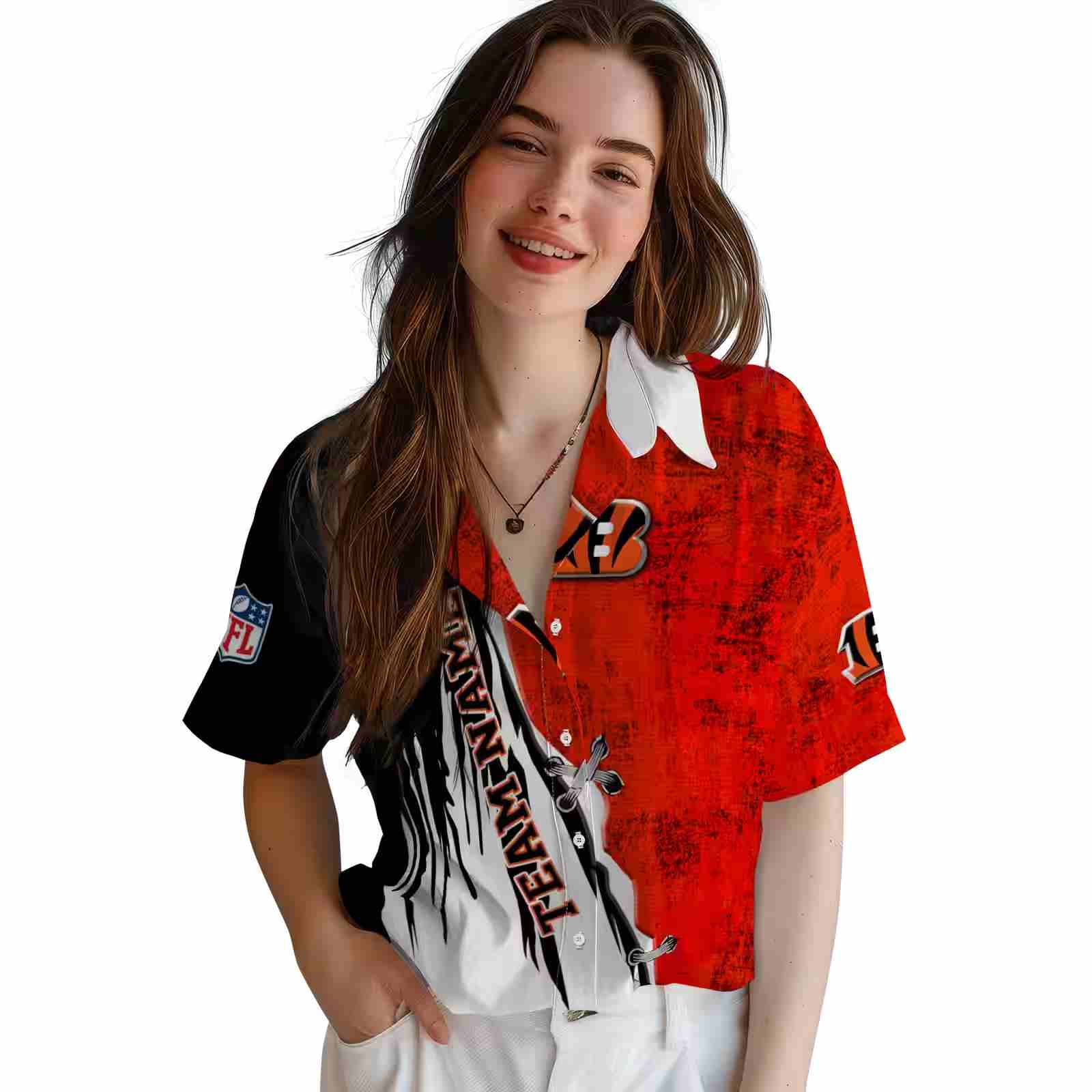 customized cincinnati bengals edgy streaks orange white hawaiian shirt latest model