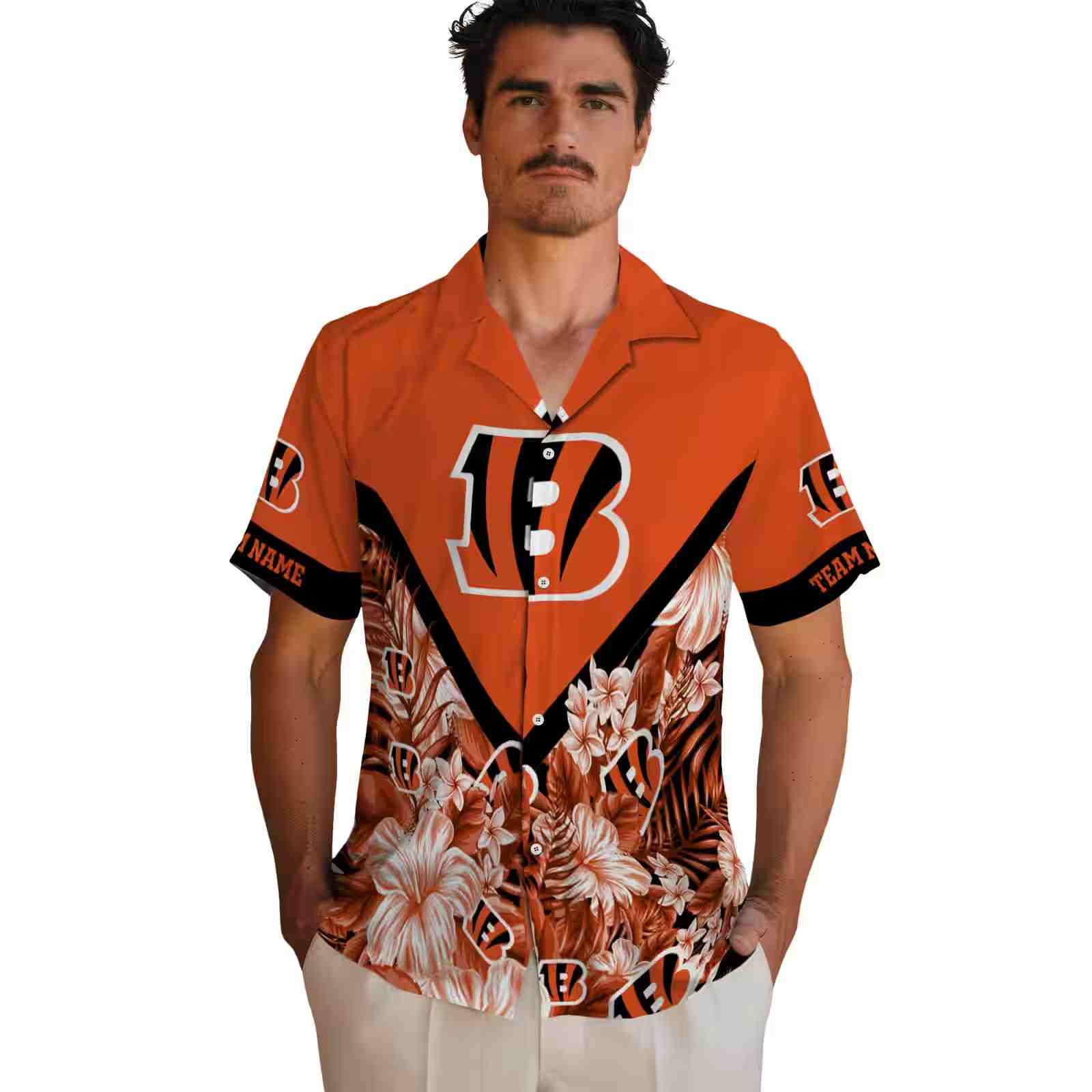 customized cincinnati bengals floral chevron orange hawaiian shirt fashion forward