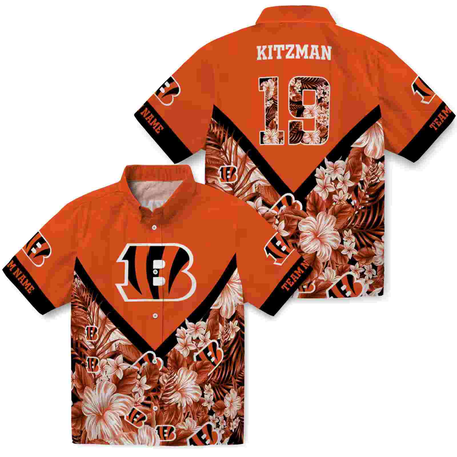 customized cincinnati bengals floral chevron orange hawaiian shirt high quality