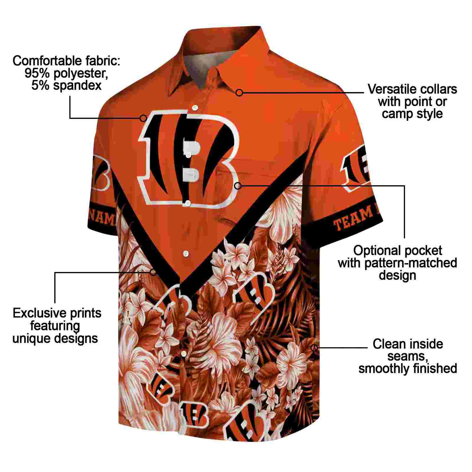 customized cincinnati bengals floral chevron orange hawaiian shirt new arrival