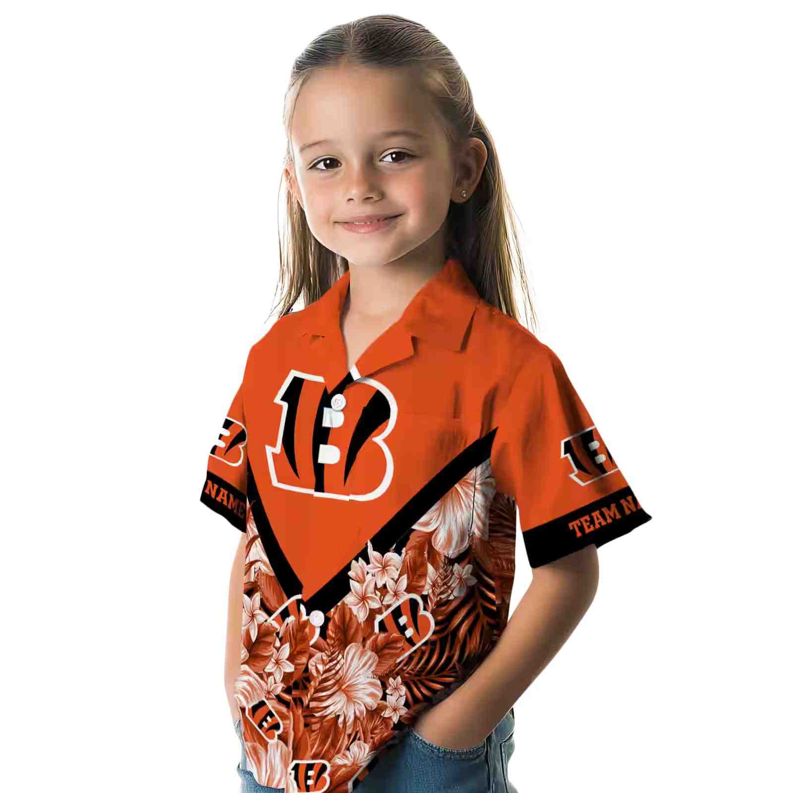 customized cincinnati bengals floral chevron orange hawaiian shirt premium grade