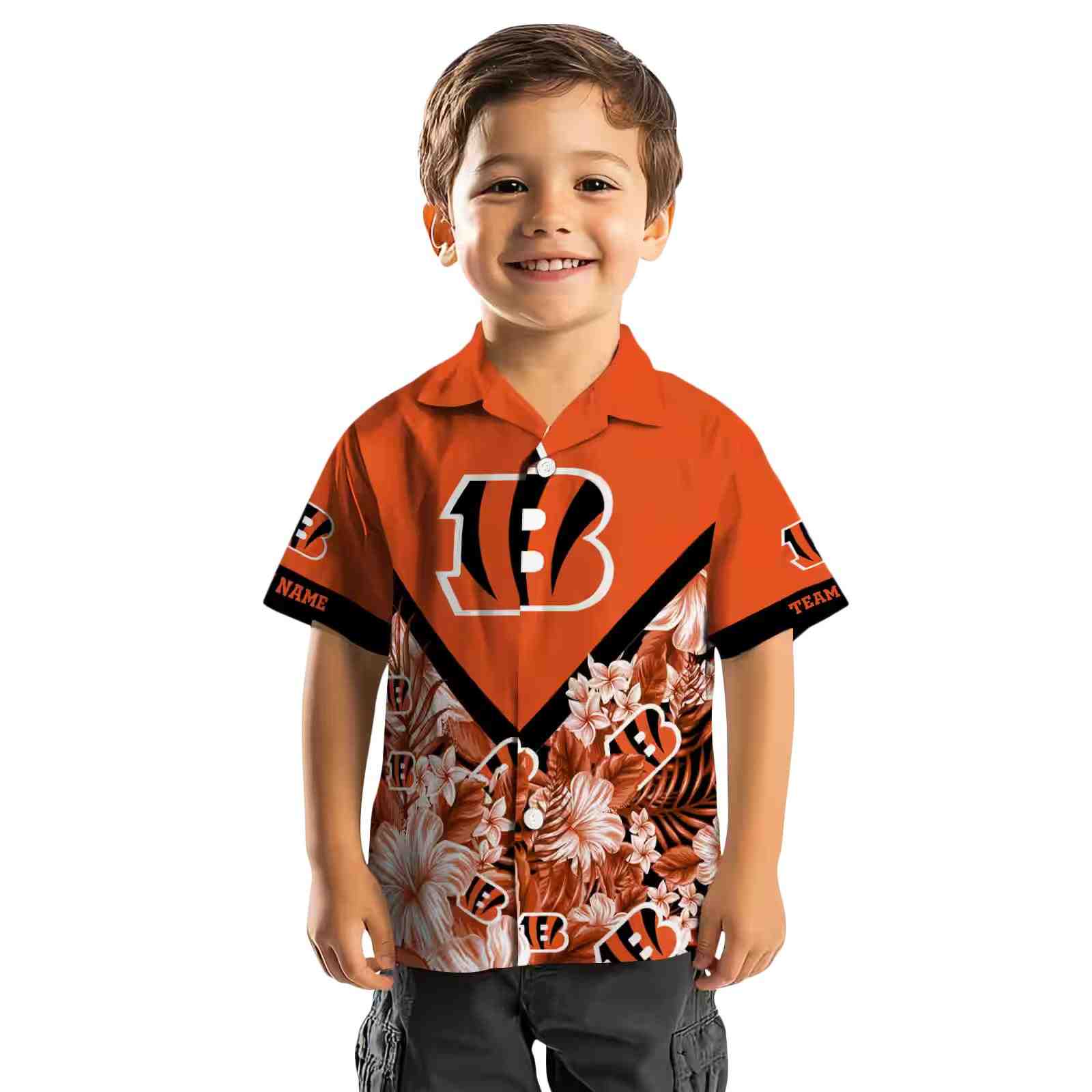 customized cincinnati bengals floral chevron orange hawaiian shirt top rated