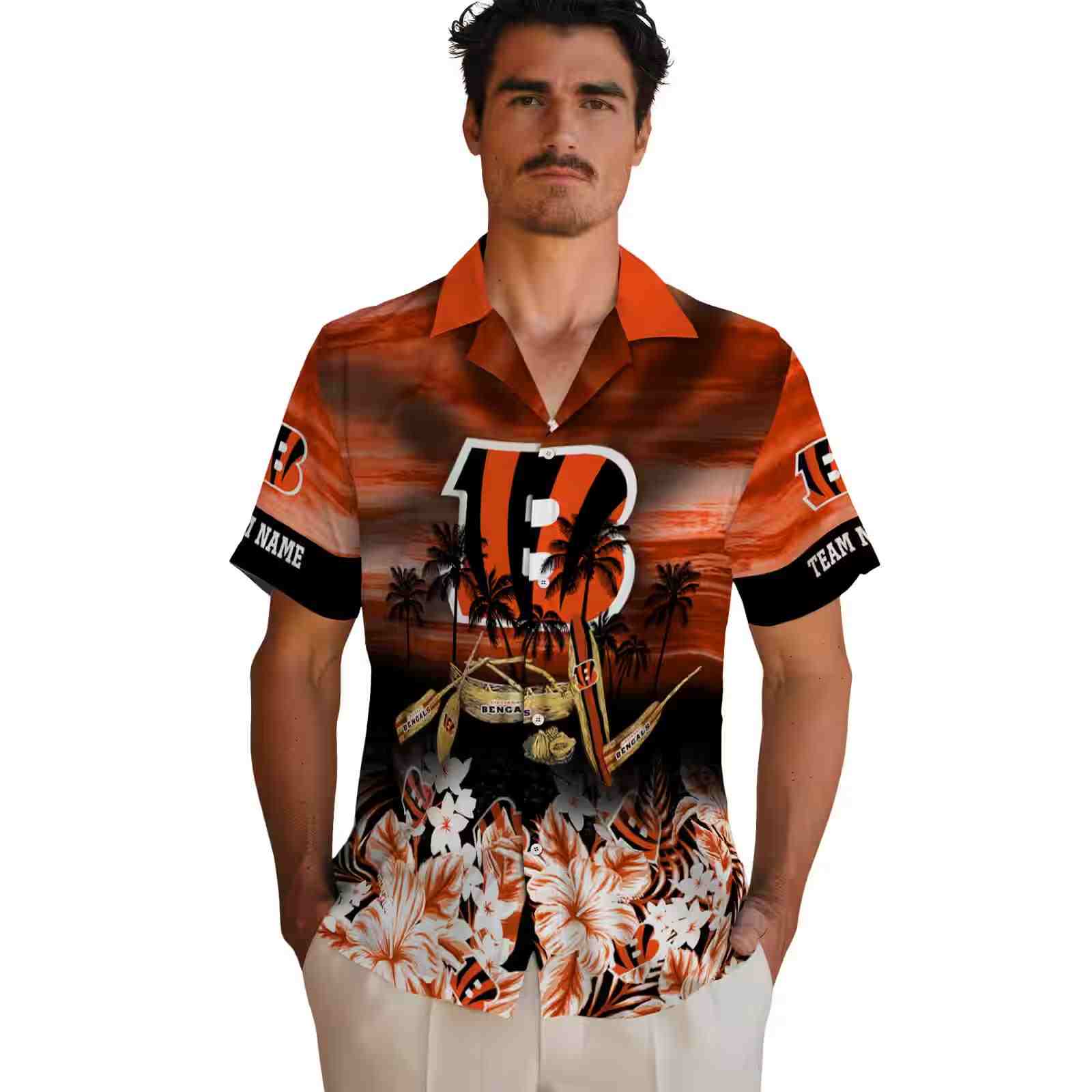 customized cincinnati bengals tropical canoe orange hawaiian shirt fashion forward