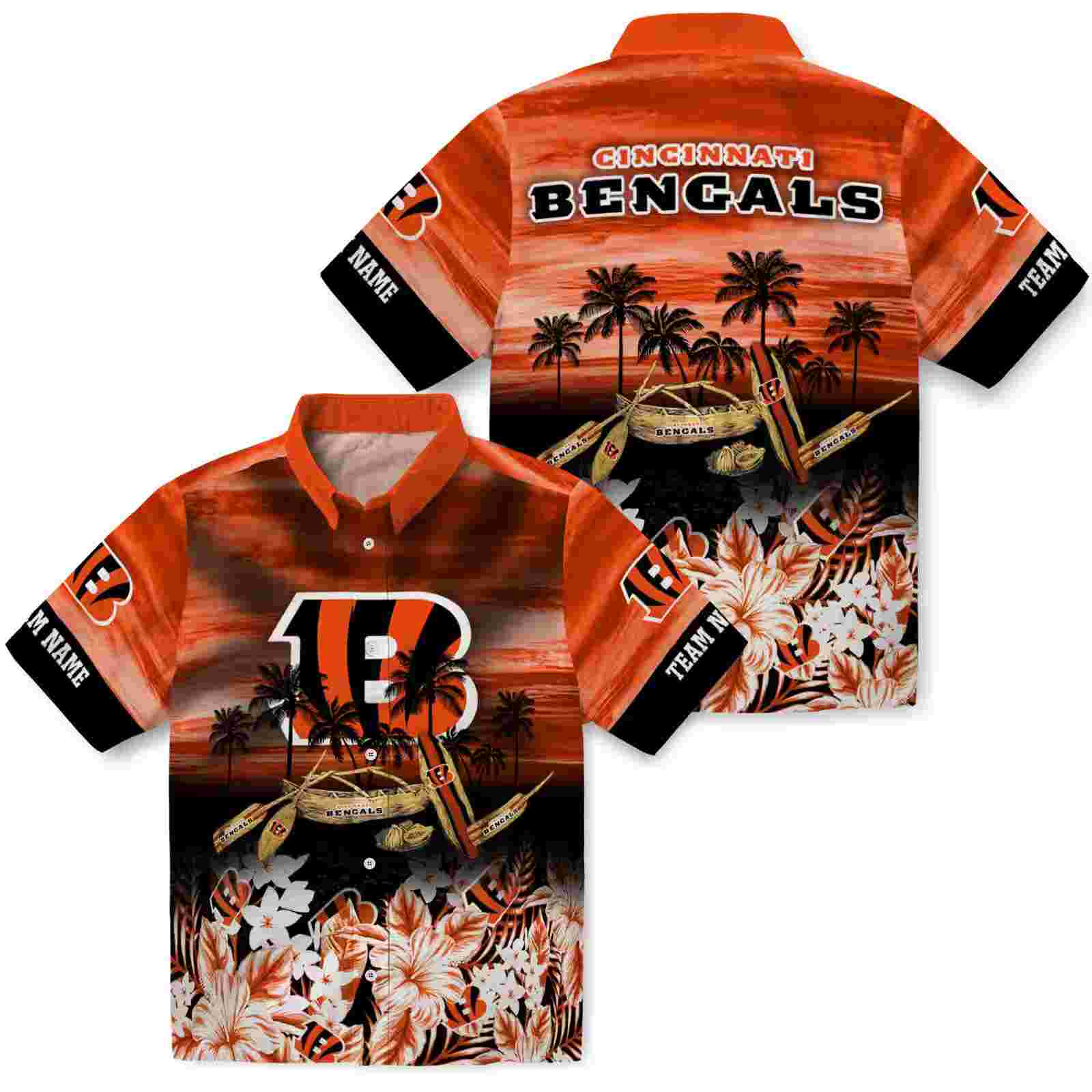 customized cincinnati bengals tropical canoe orange hawaiian shirt high quality