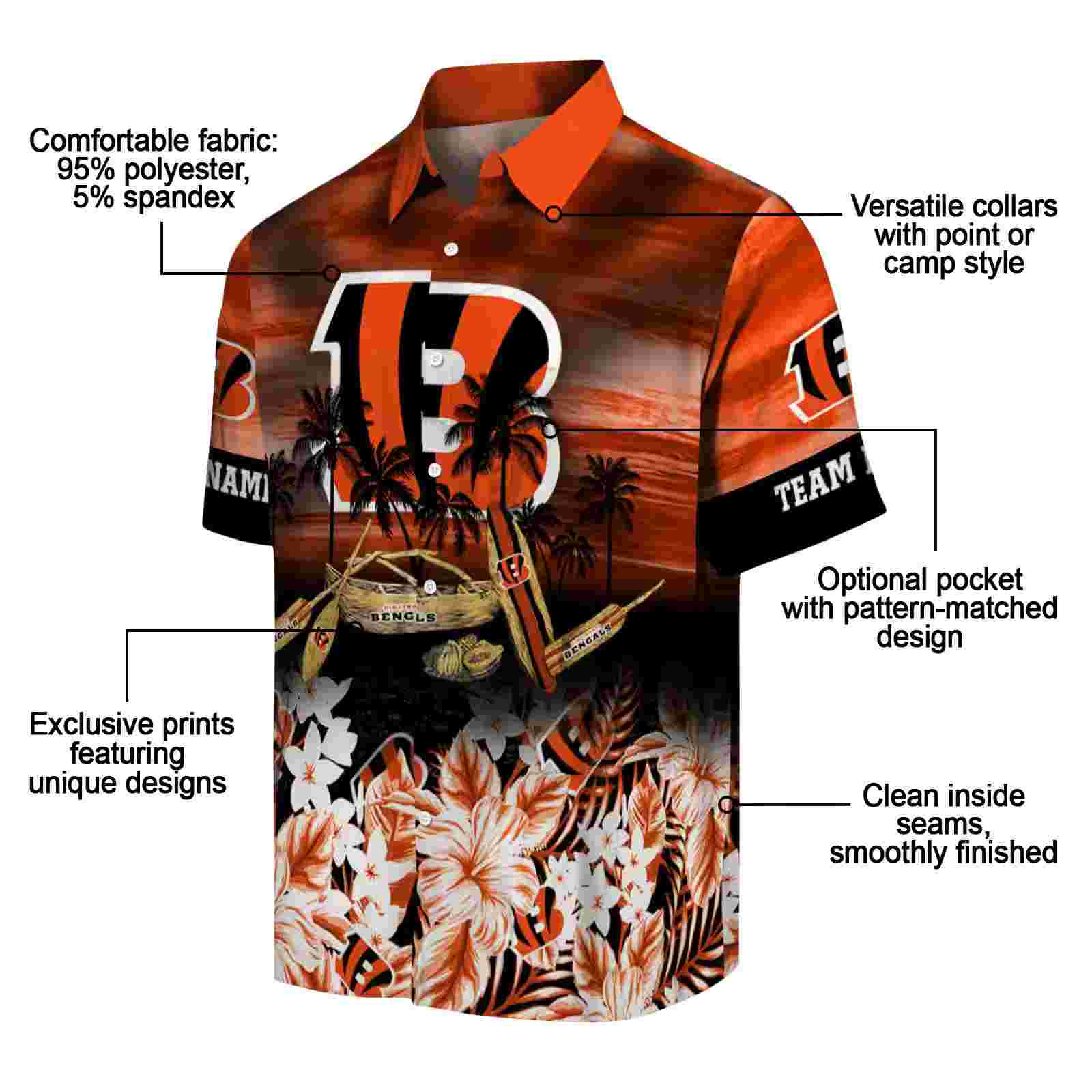 customized cincinnati bengals tropical canoe orange hawaiian shirt new arrival