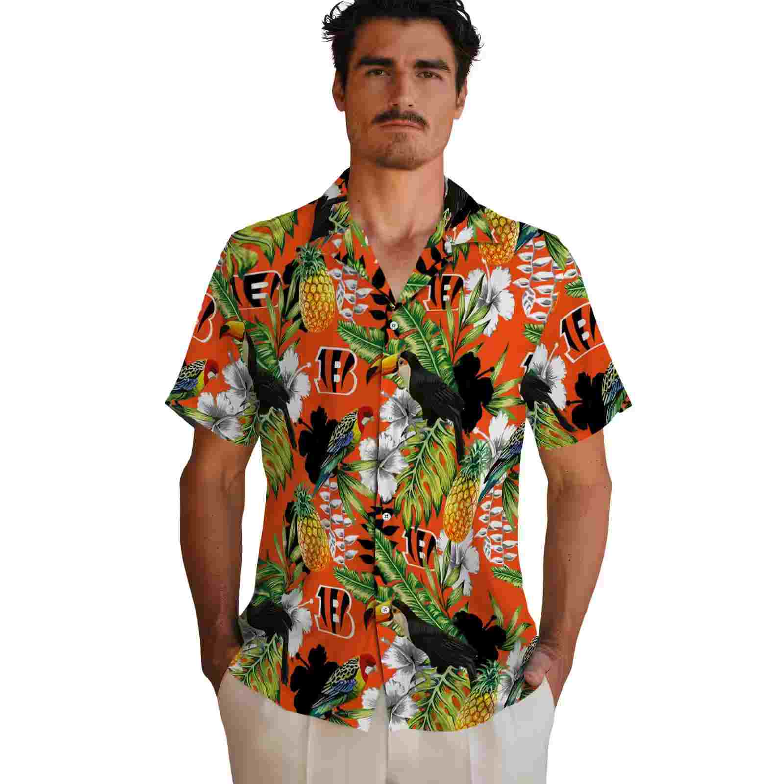 customized cincinnati bengals tropical toucan orange green hawaiian shirt fashion forward