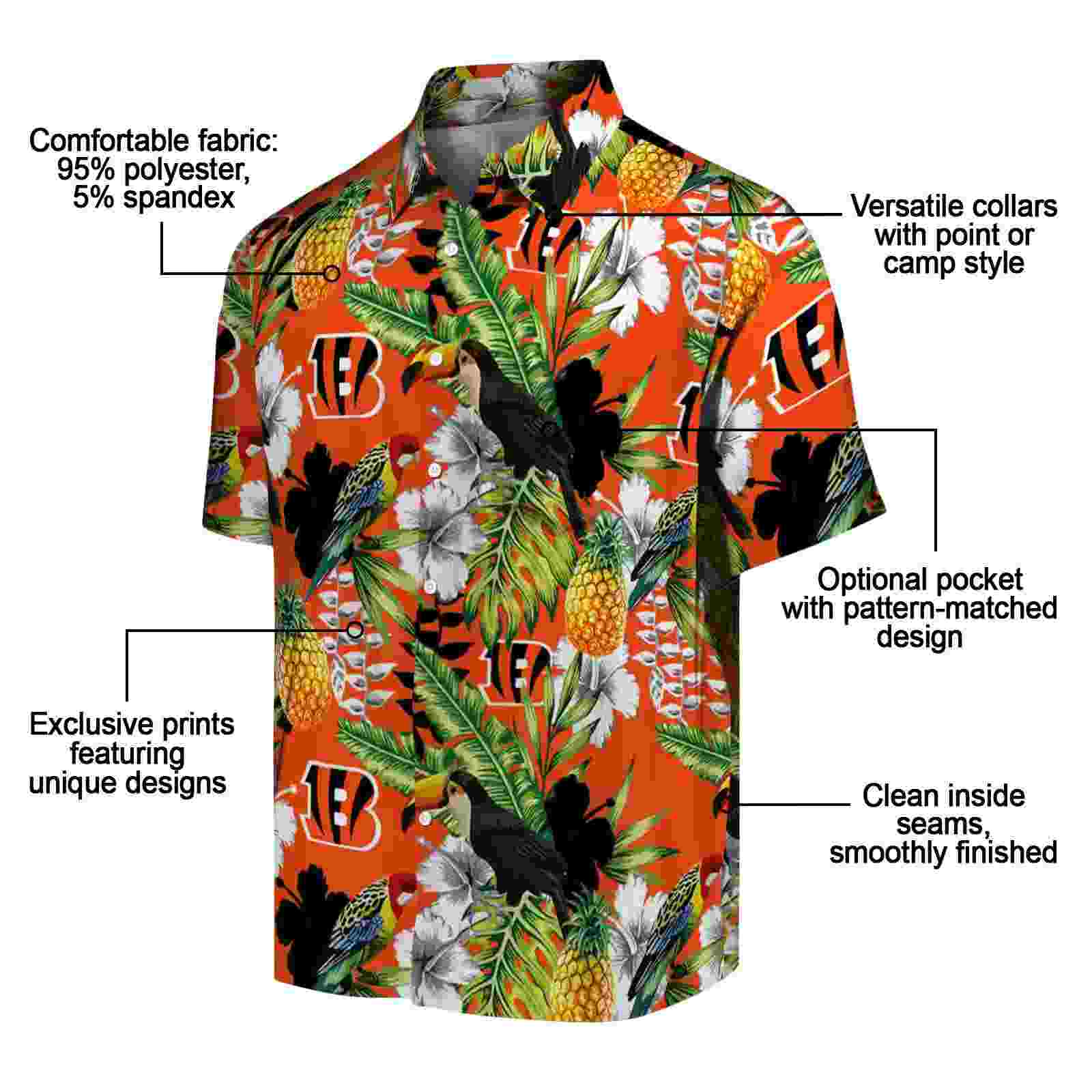 customized cincinnati bengals tropical toucan orange green hawaiian shirt new arrival