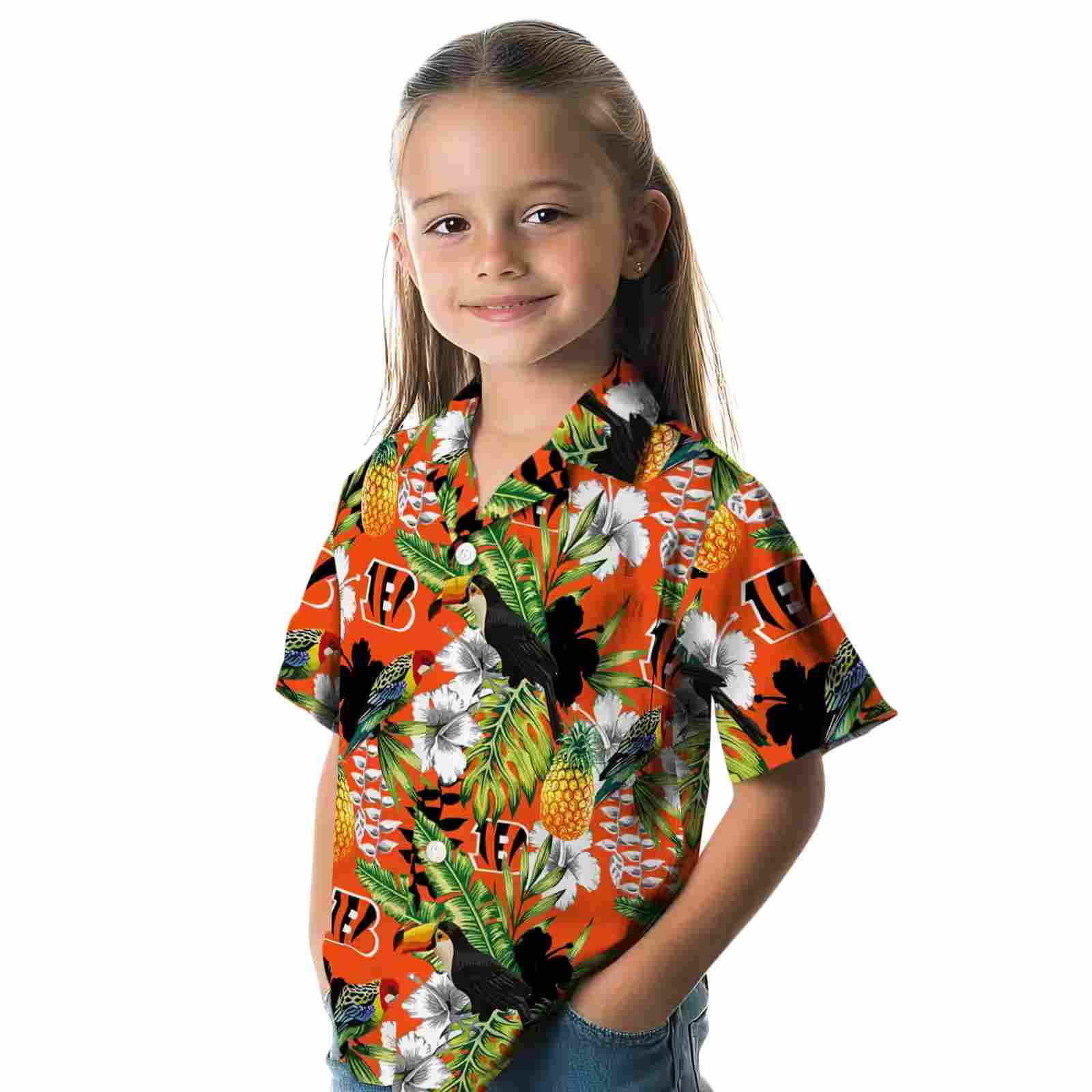 customized cincinnati bengals tropical toucan orange green hawaiian shirt premium grade