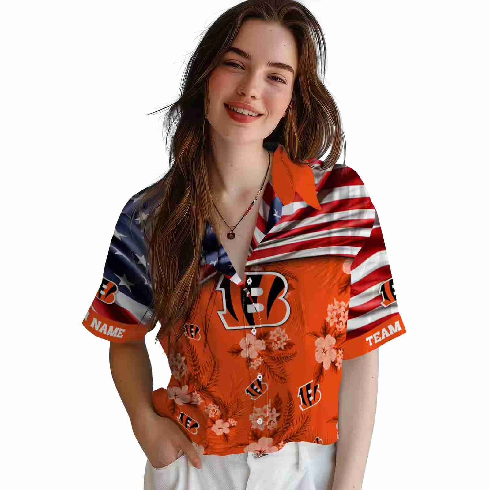 customized cincinnati bengals us flag hibiscus orange hawaiian shirt latest model