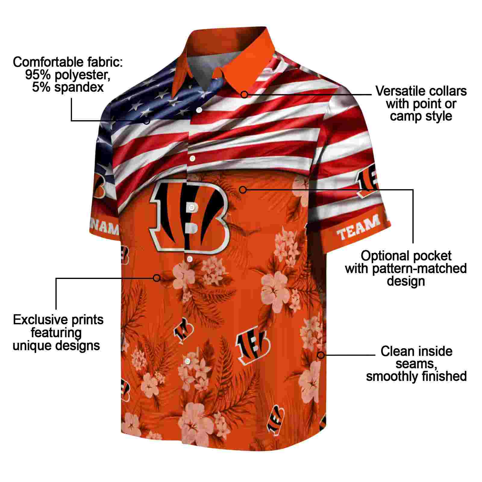 customized cincinnati bengals us flag hibiscus orange hawaiian shirt new arrival