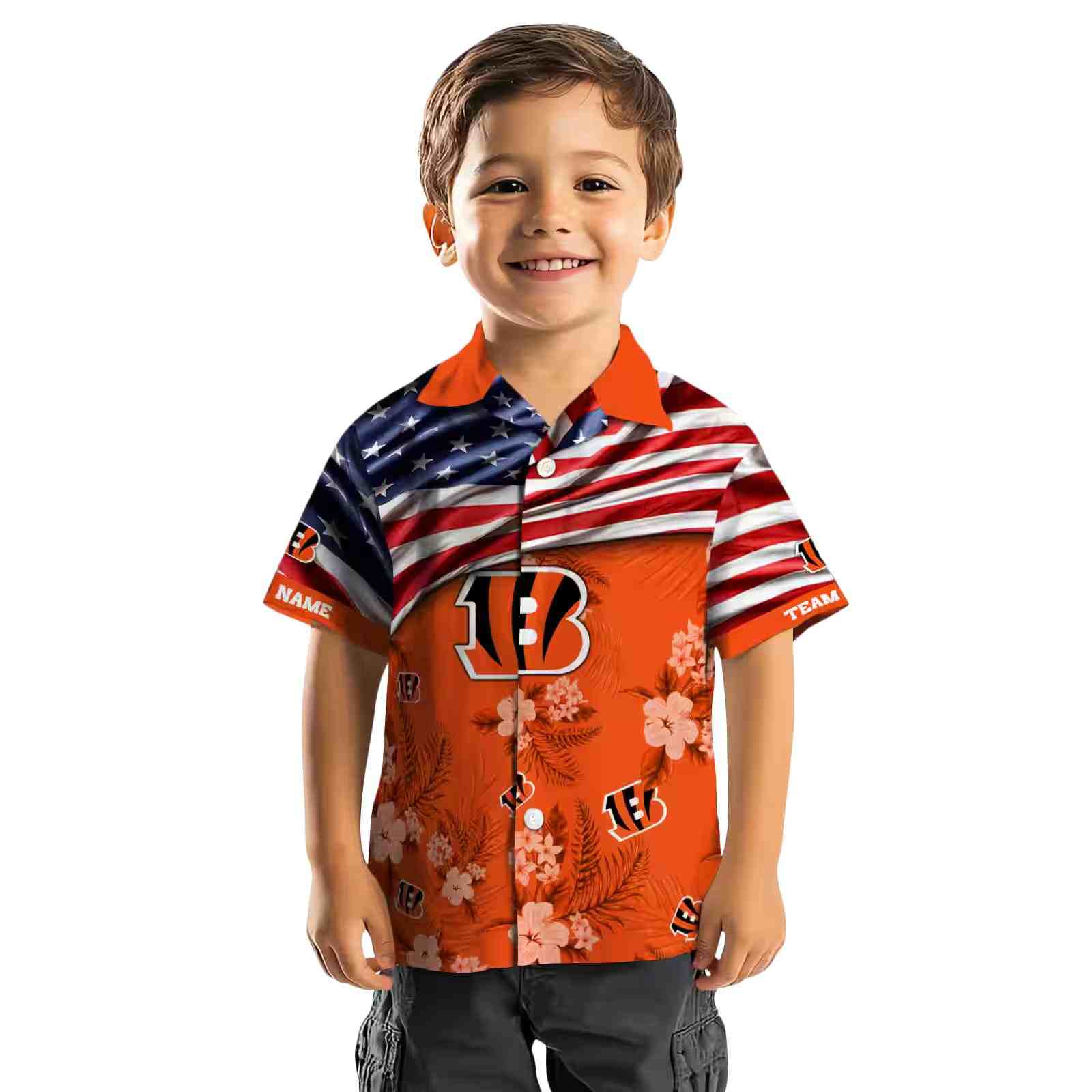 customized cincinnati bengals us flag hibiscus orange hawaiian shirt top rated