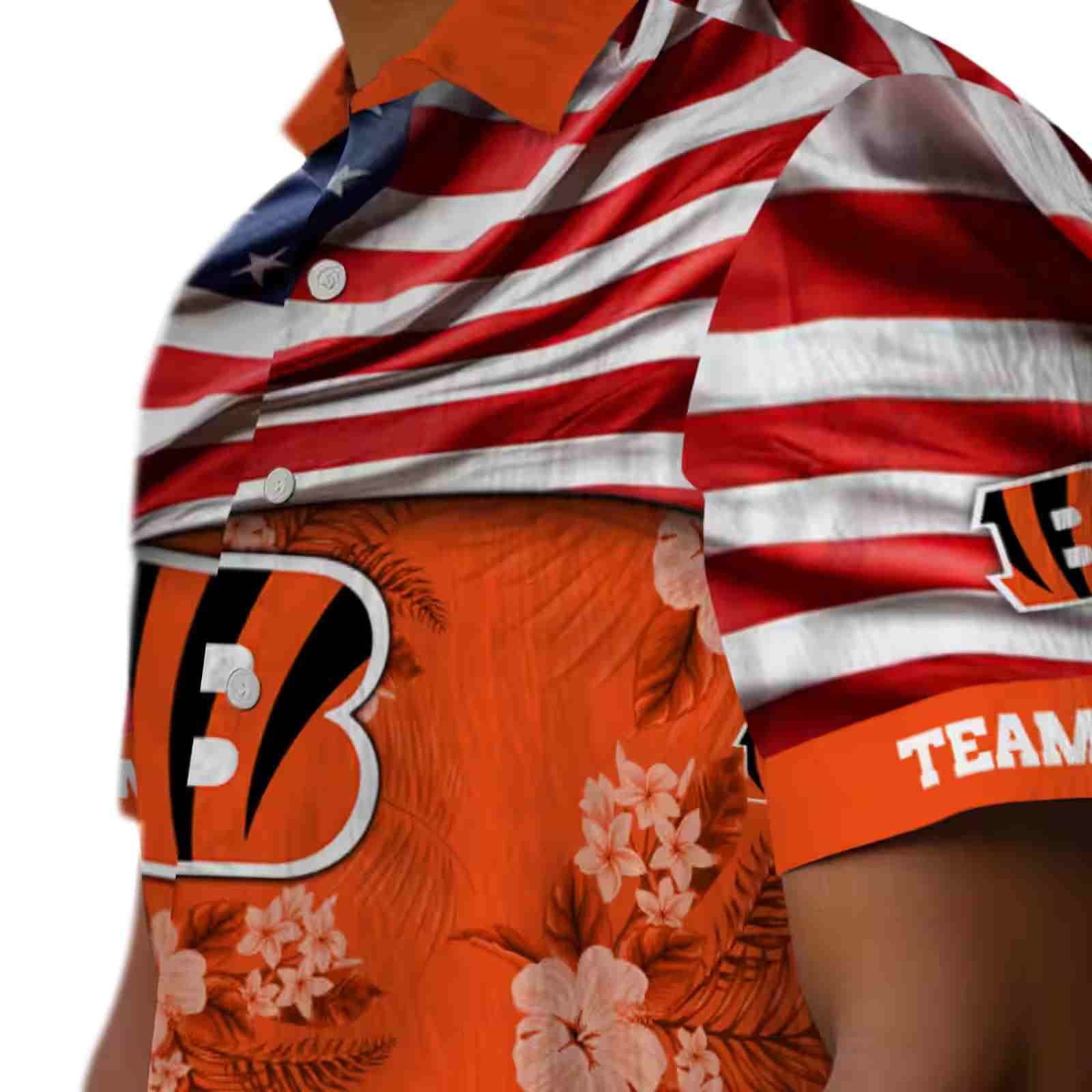 customized cincinnati bengals us flag hibiscus orange hawaiian shirt trendy