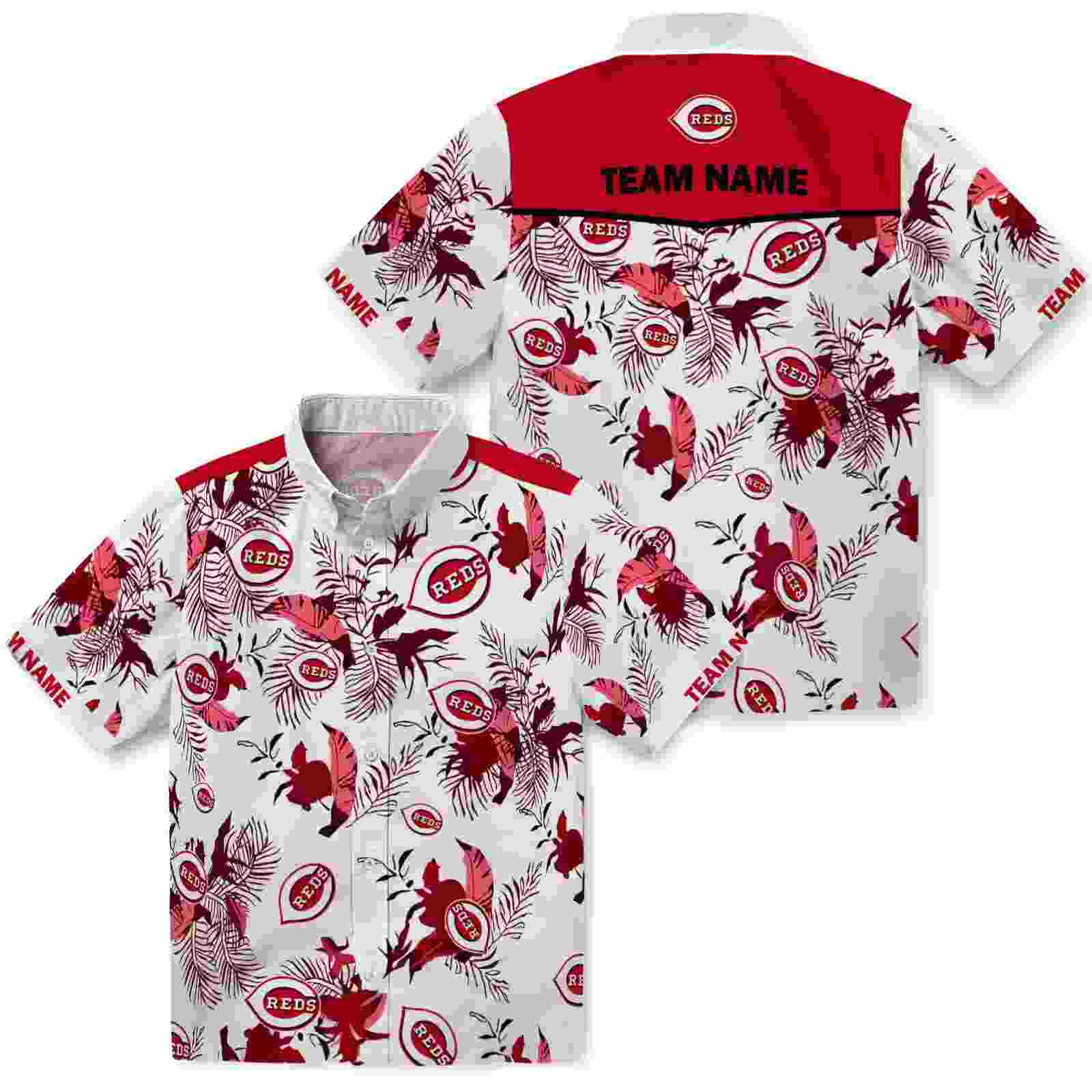 customized cincinnati reds botanical theme red white hawaiian shirt high quality