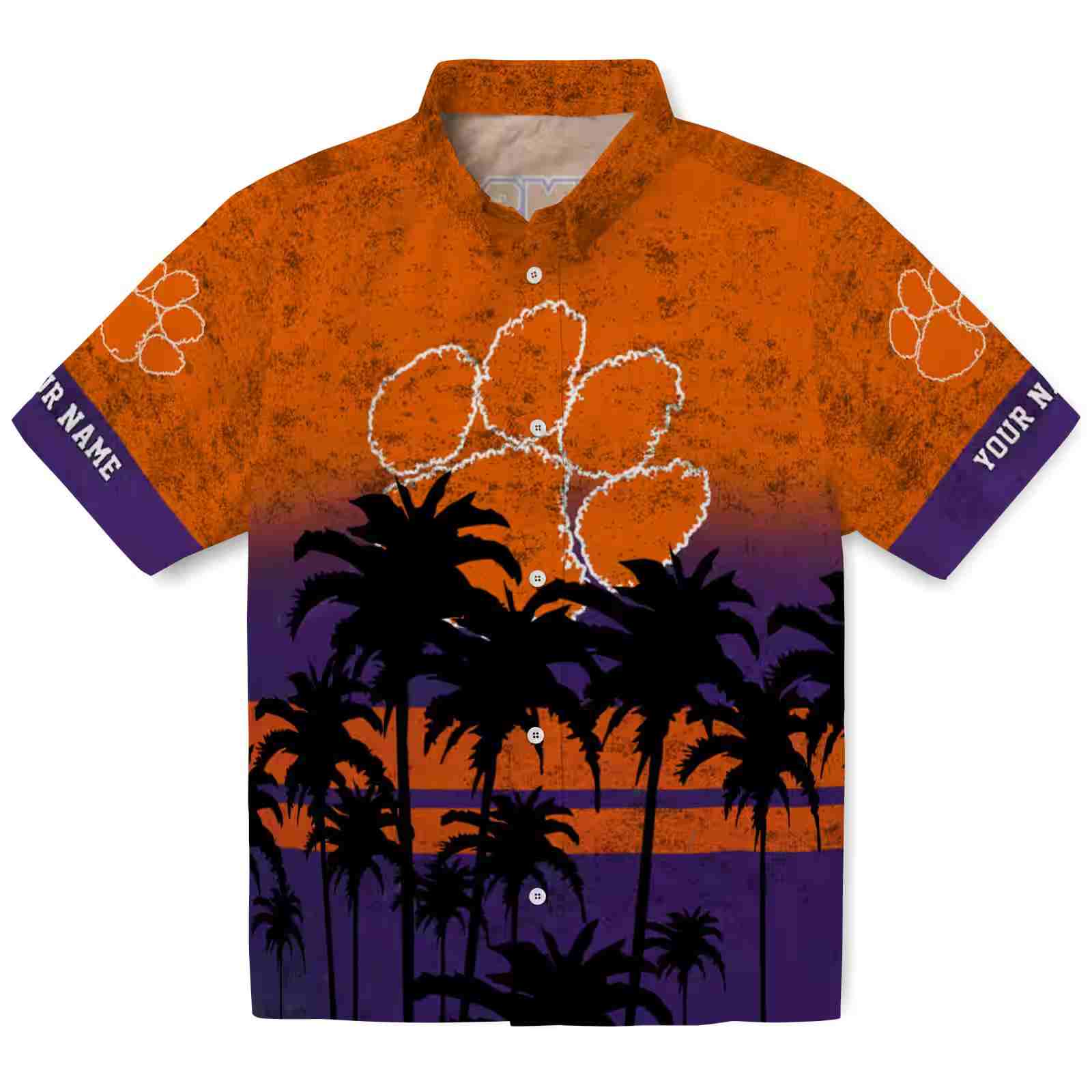 Customized Clemson Tigers Sunset Pattern Orange Black Hawaiian Shirt