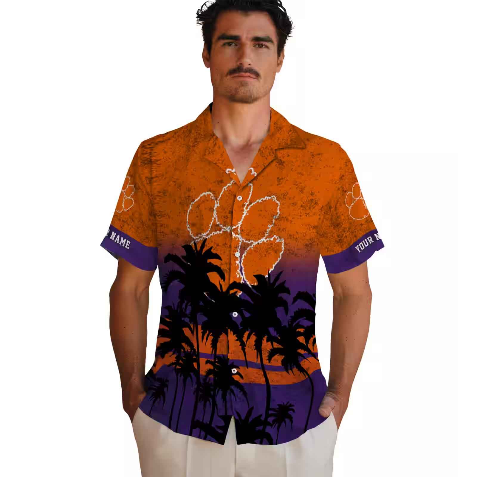 customized clemson tigers sunset pattern orange black hawaiian shirt fashion forward