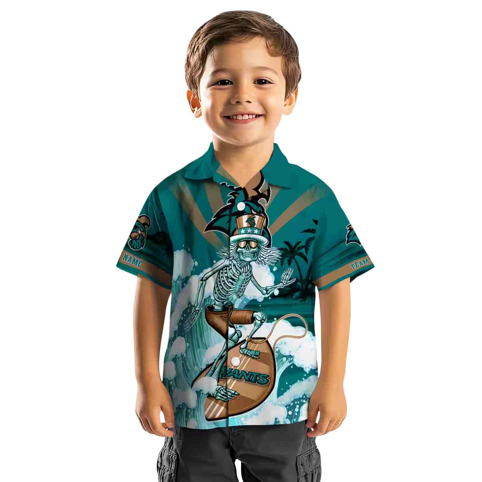 customized coastal carolina chanticleers surfing skeleton green blue hawaiian shirt top rated