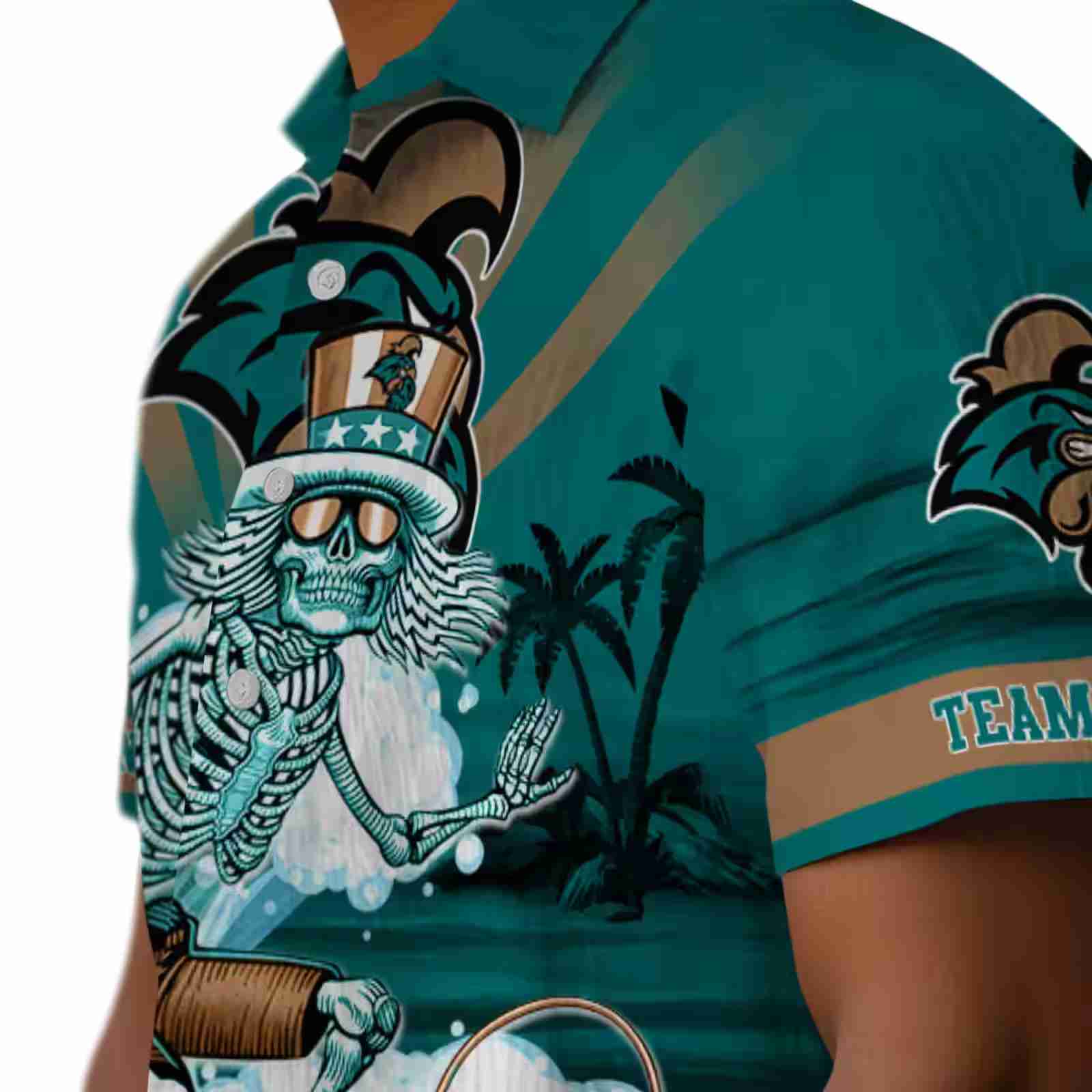 customized coastal carolina chanticleers surfing skeleton green blue hawaiian shirt trendy