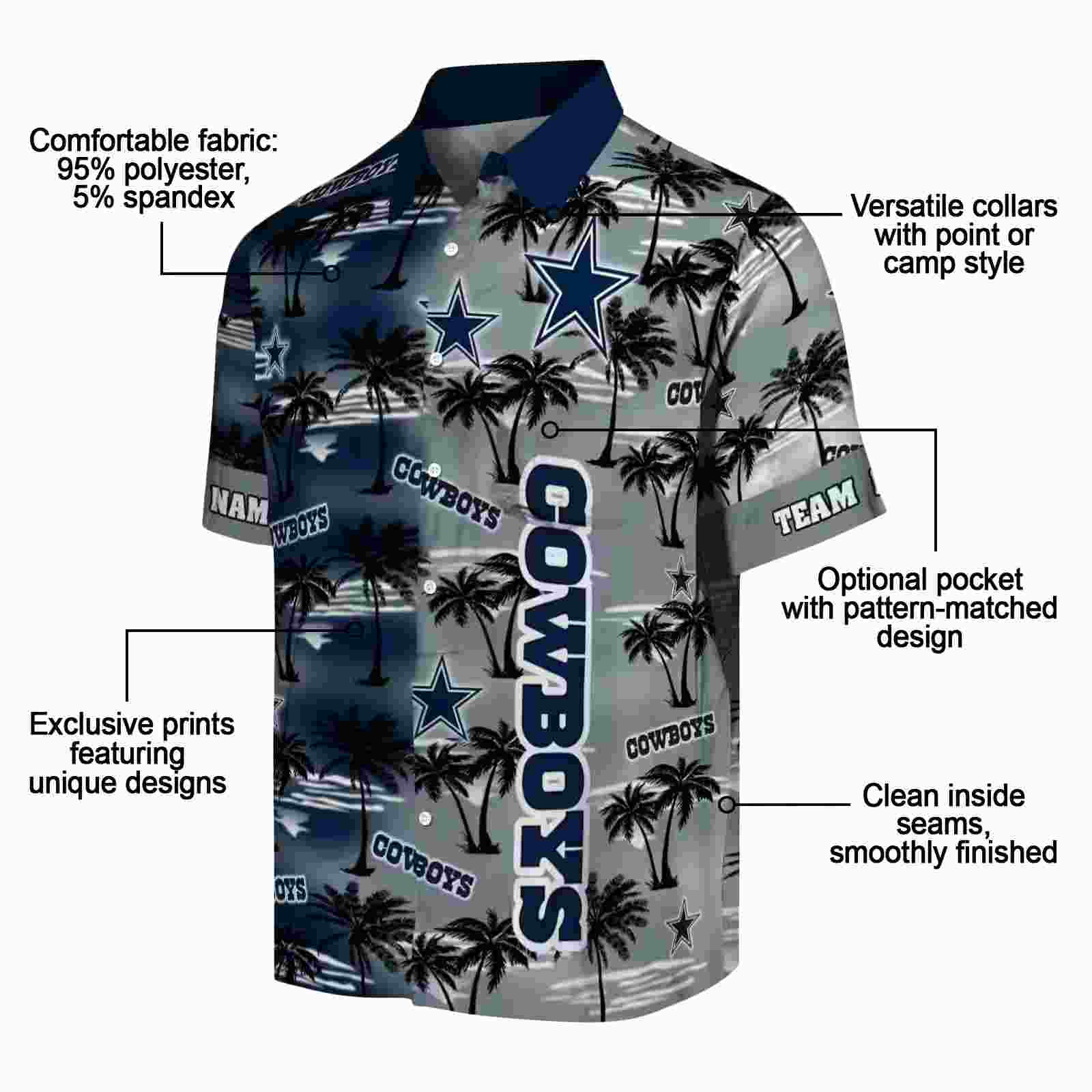 customized dallas cowboys palm silhouettes blue hawaiian shirt new arrival