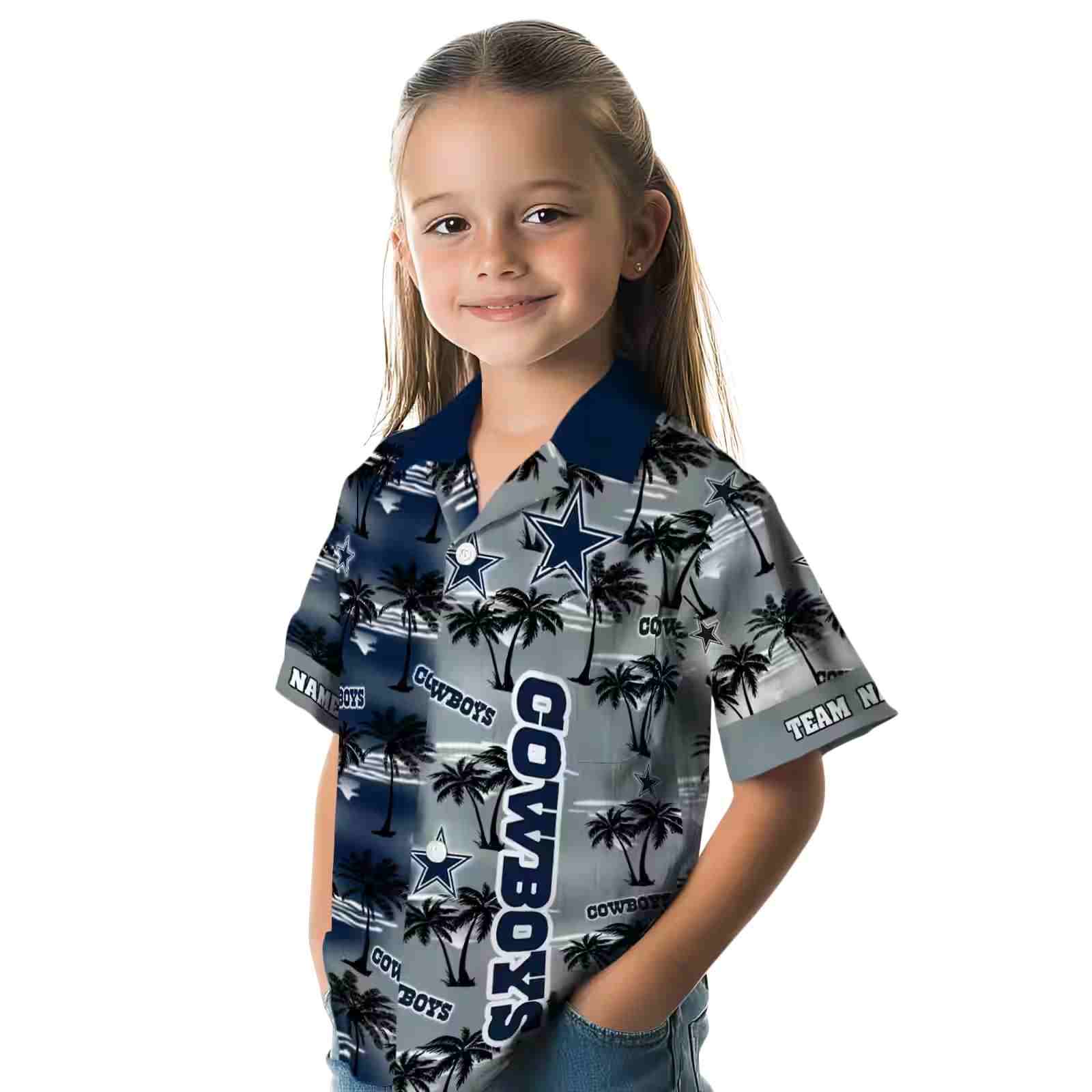 customized dallas cowboys palm silhouettes blue hawaiian shirt premium grade