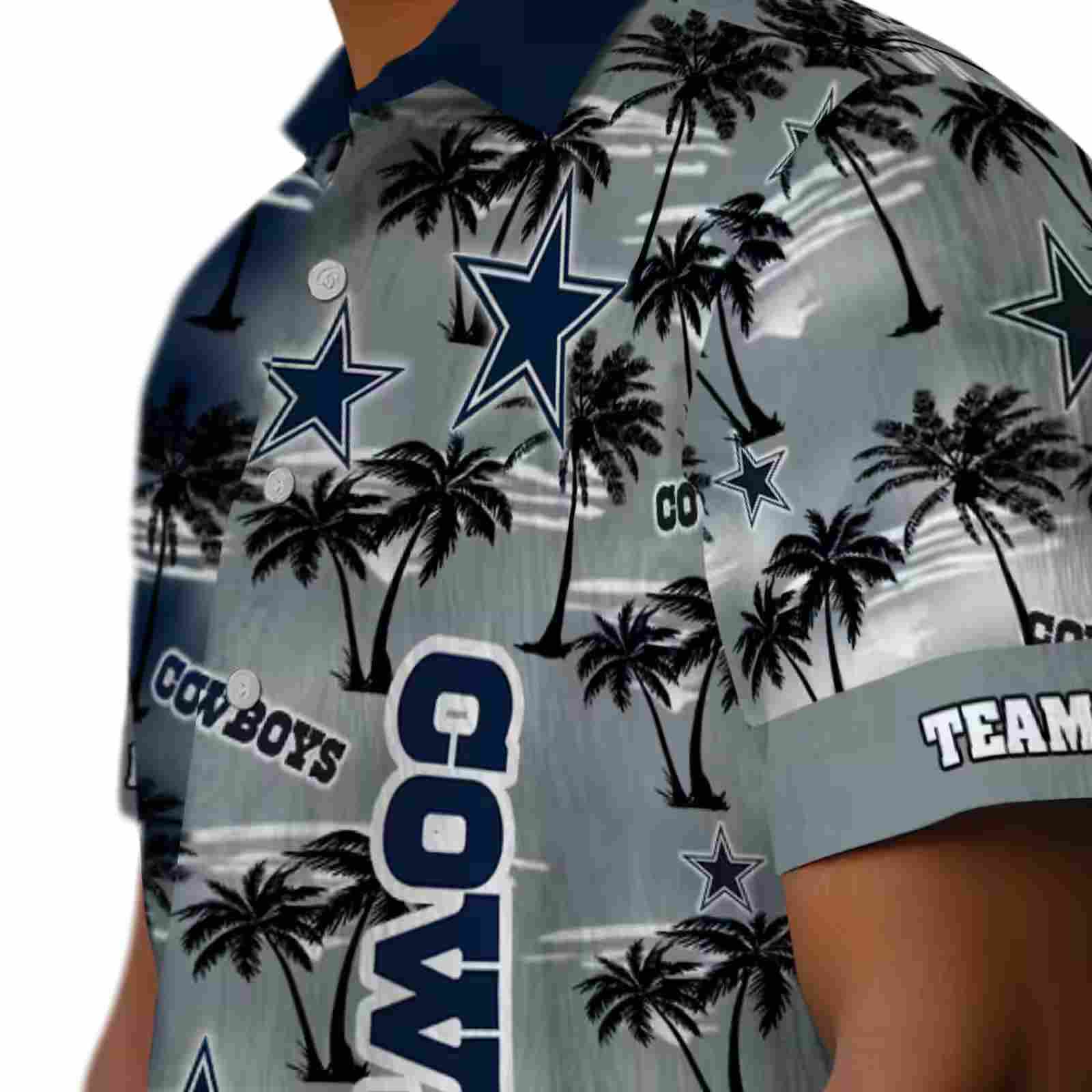 customized dallas cowboys palm silhouettes blue hawaiian shirt trendy