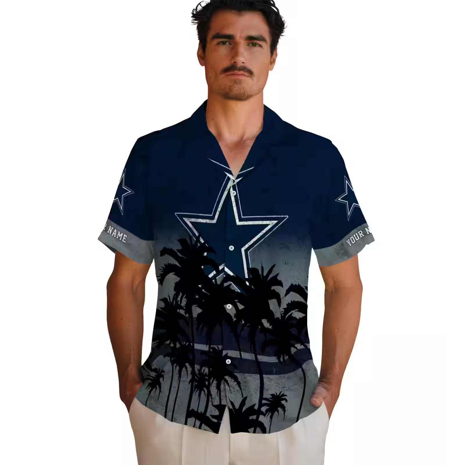 customized dallas cowboys sunset pattern blue black hawaiian shirt fashion forward