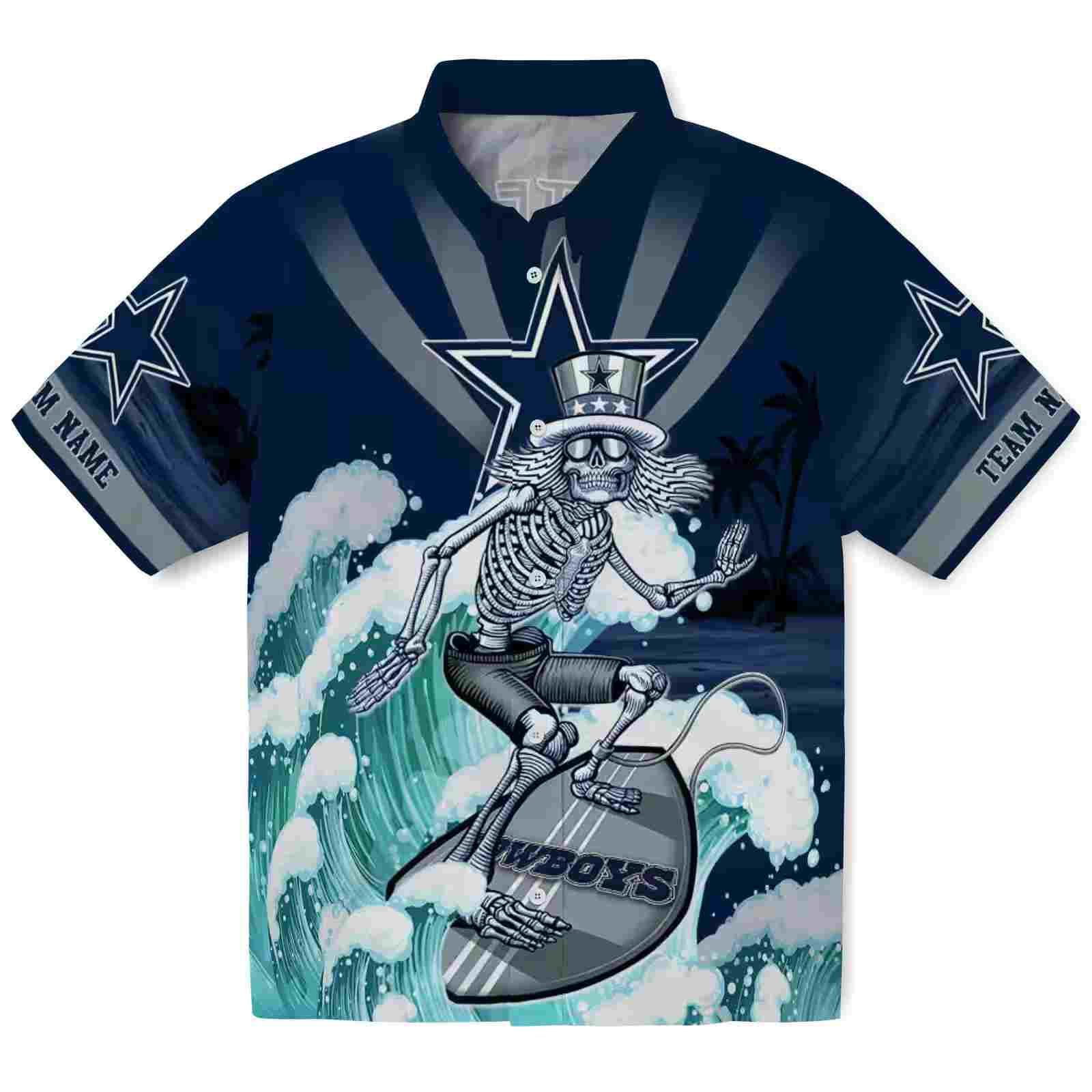 Customized Dallas Cowboys Surfing Skeleton Blue Hawaiian Shirt