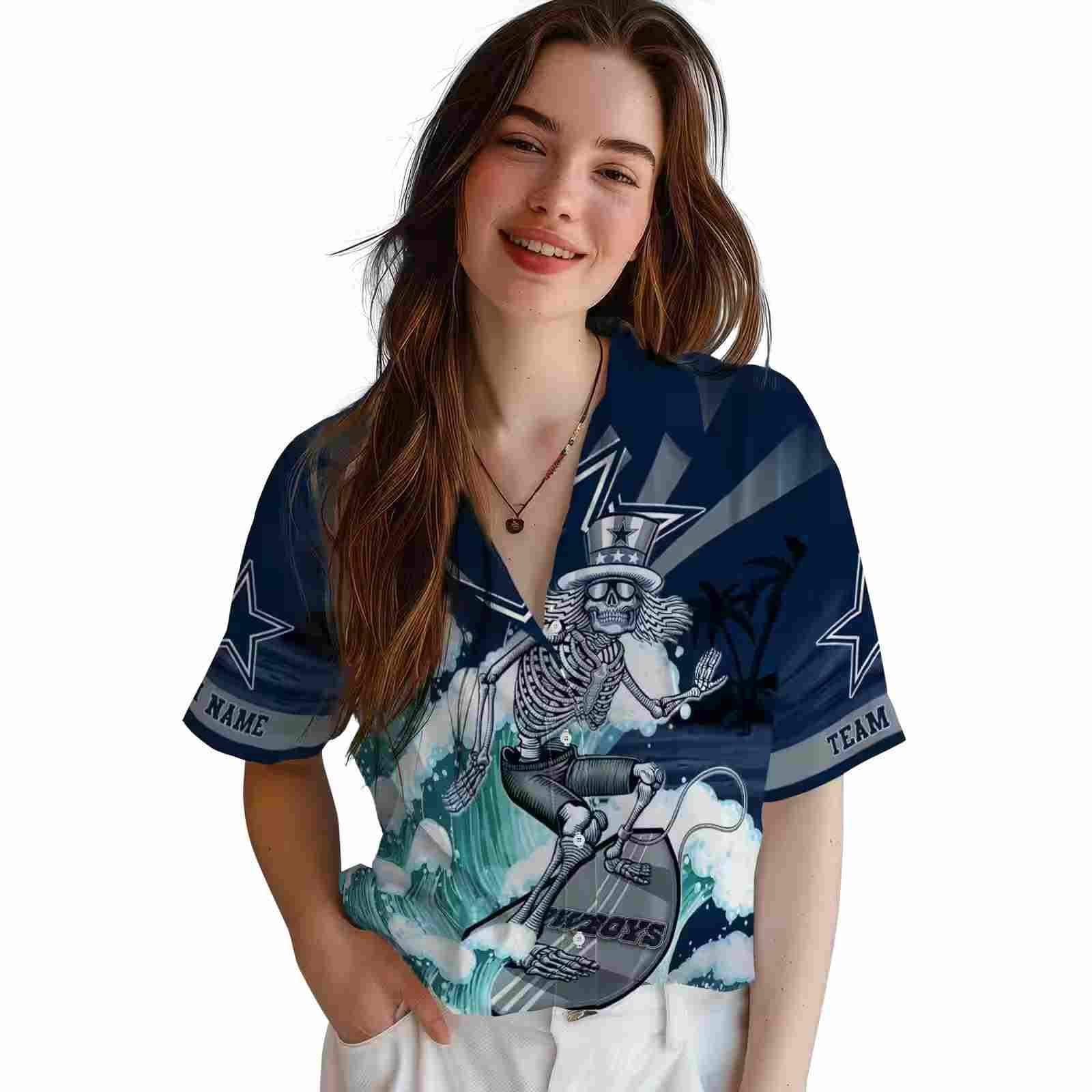 customized dallas cowboys surfing skeleton blue hawaiian shirt latest model