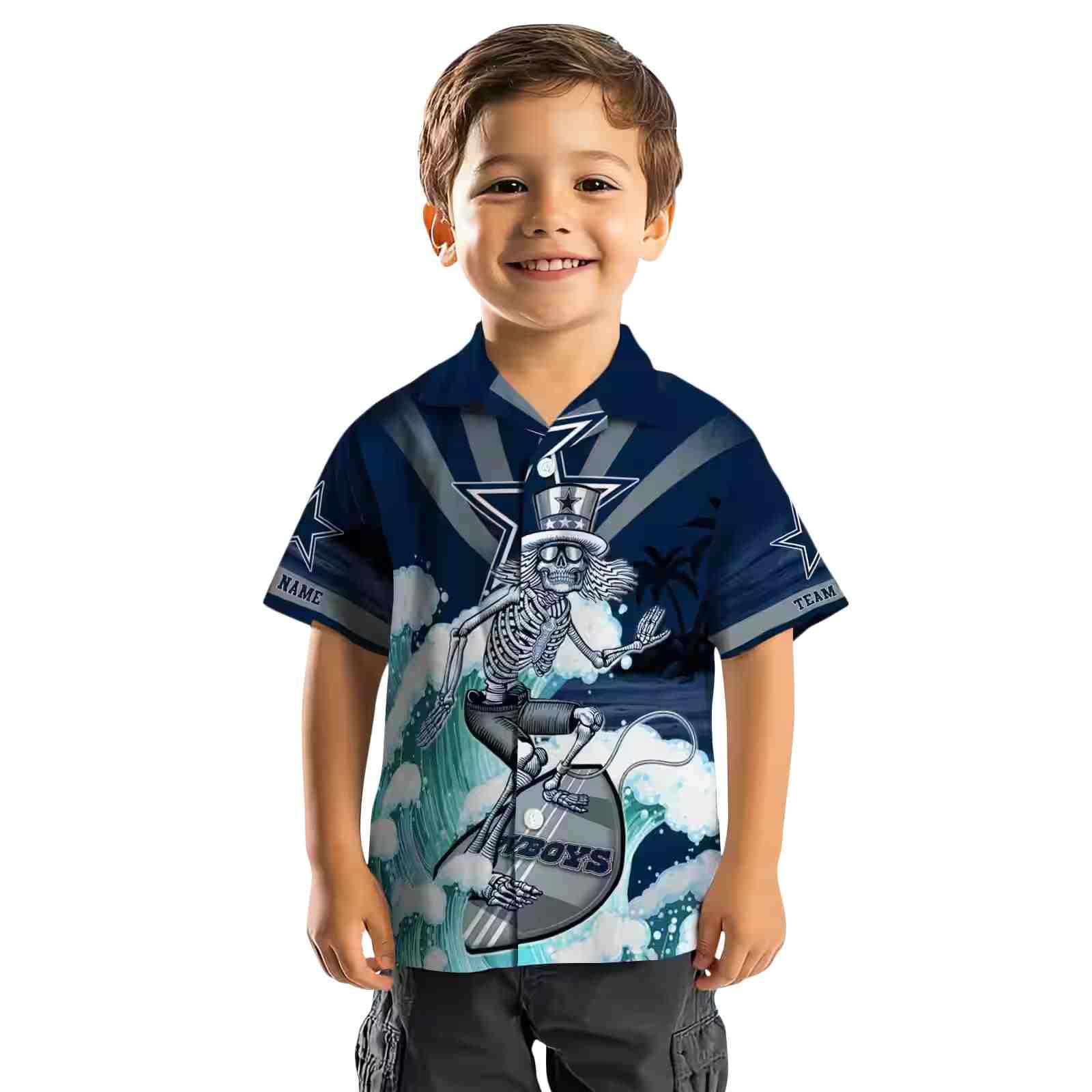 customized dallas cowboys surfing skeleton blue hawaiian shirt top rated