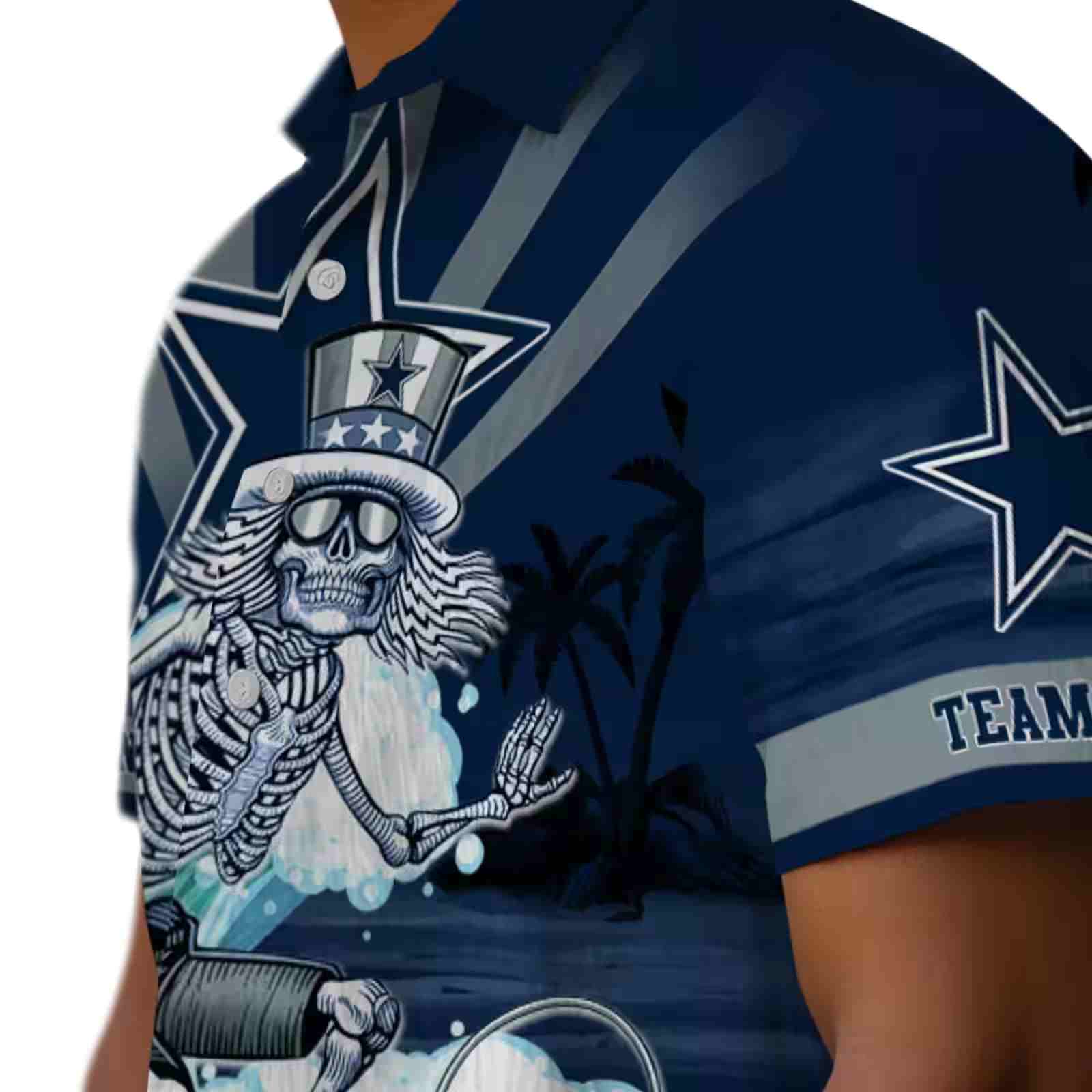 customized dallas cowboys surfing skeleton blue hawaiian shirt trendy